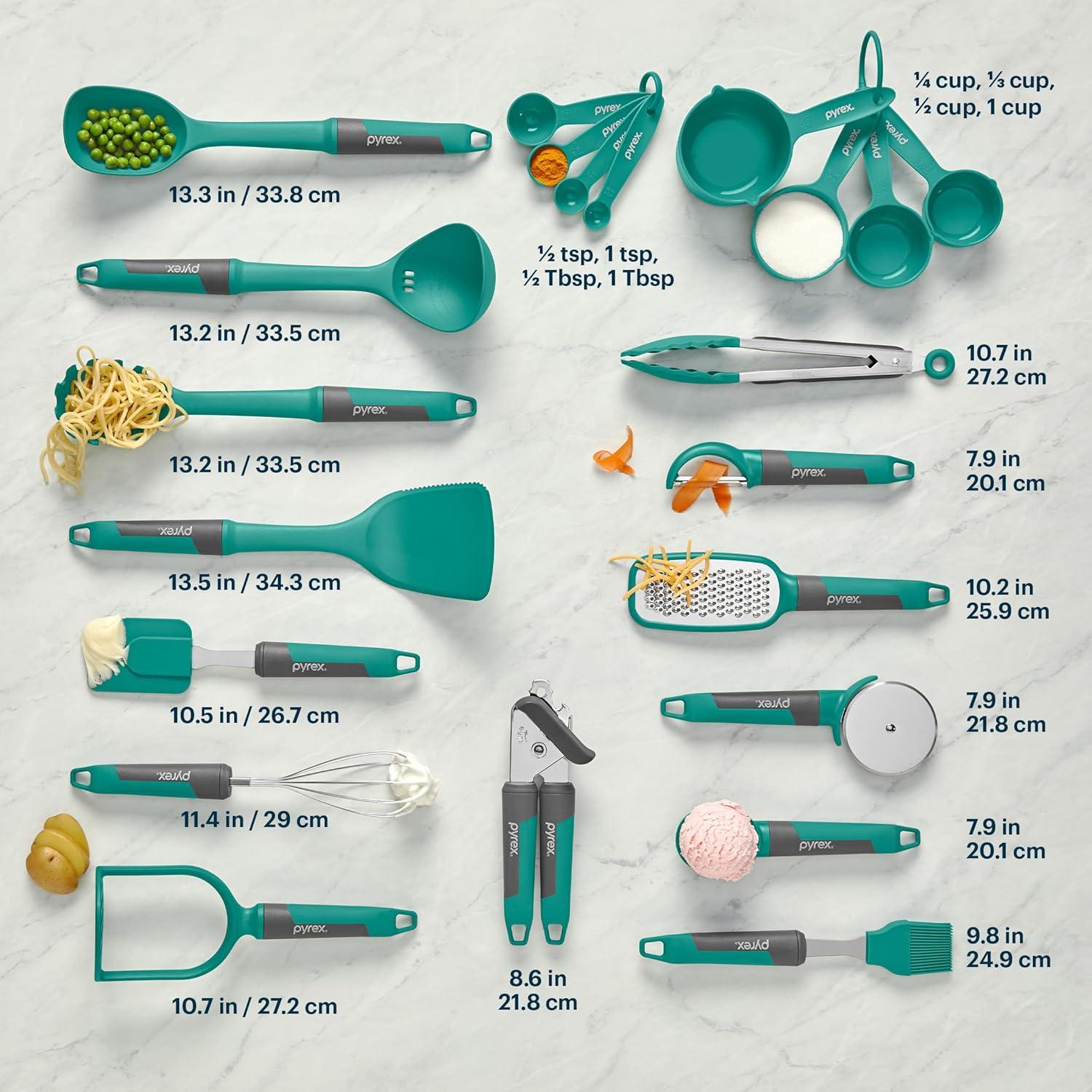 image:imagePyrex 22Piece Silicone Kitchen Cooking Utensils Set NonStick Silicone Cooking Gadgets Spatulas Pizza Wheel Grater Measuring and more
