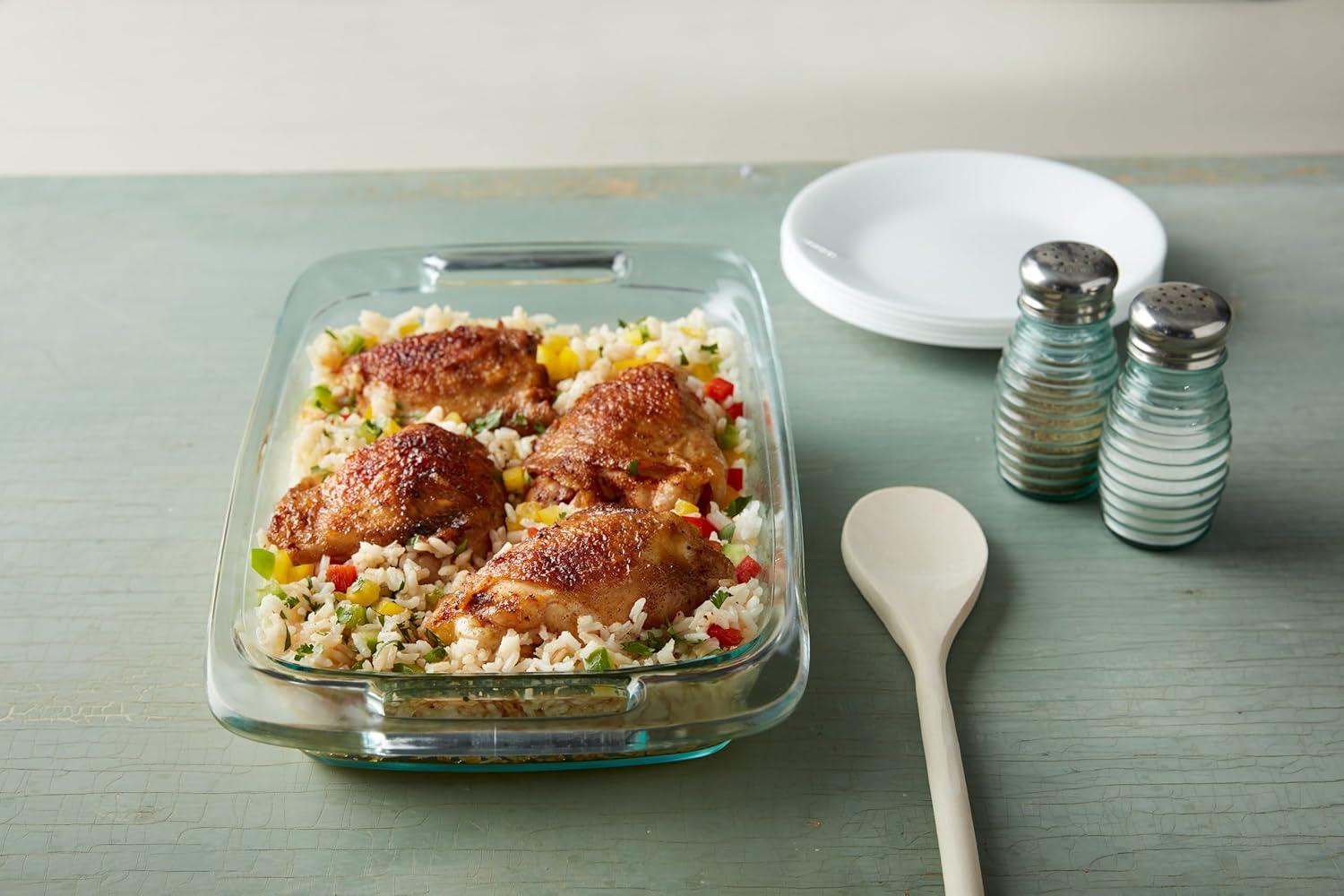image:imagePyrex 2Pack Extra Large Glass Baking Dish Set With Lids and Handles Oven and Freezer Safe2 QT