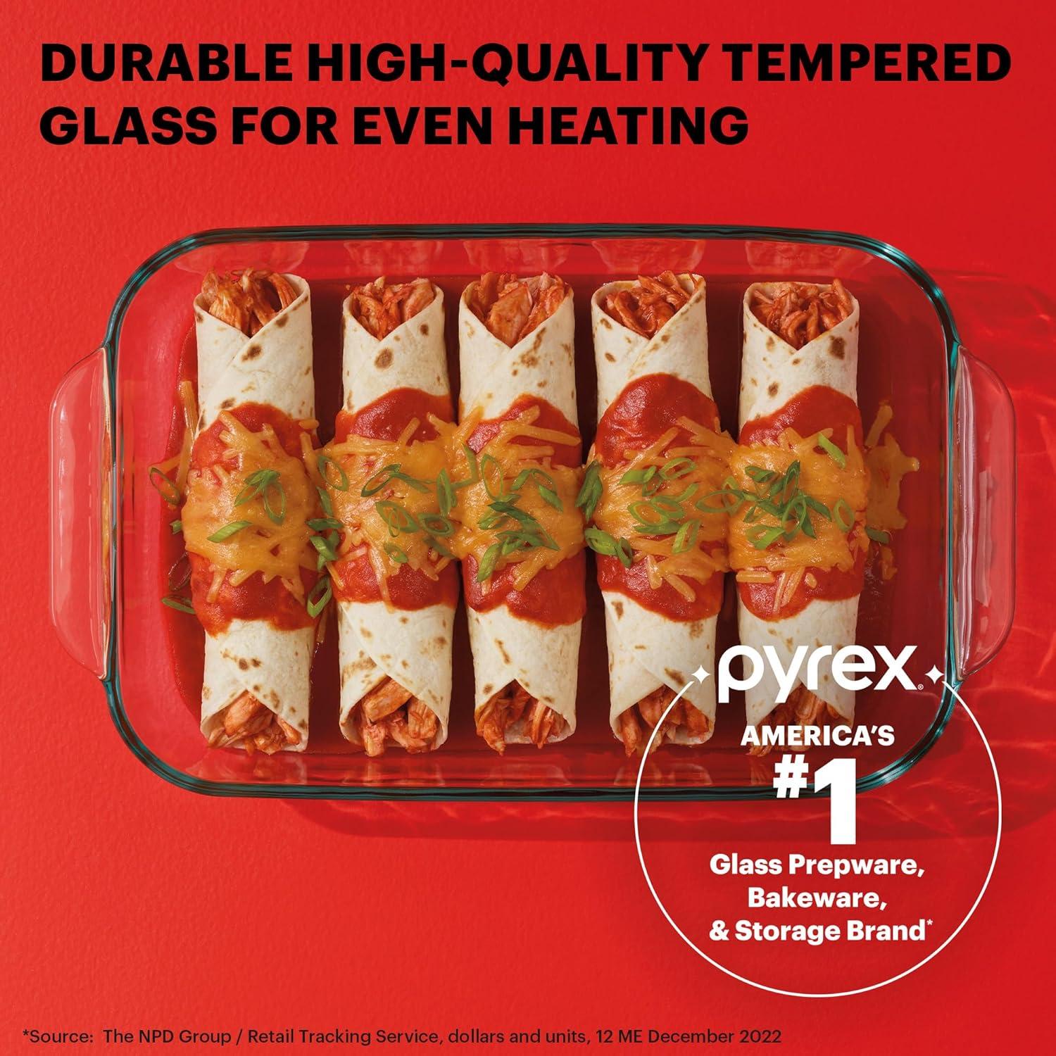 image:imagePyrex 2Pack Extra Large Glass Baking Dish Set With Lids and Handles Oven and Freezer Safe2 QT Basics