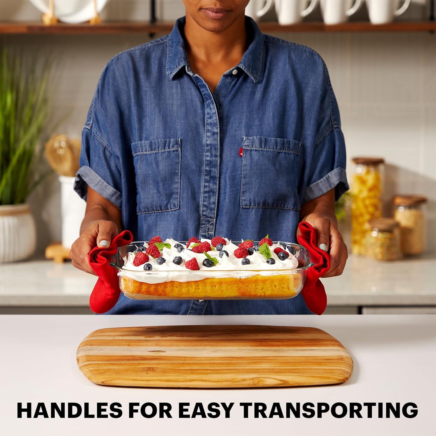 image:imagePyrex 2Pack Extra Large Glass Baking Dish Set With Lids and Handles Oven and Freezer Safe2 QT Basics