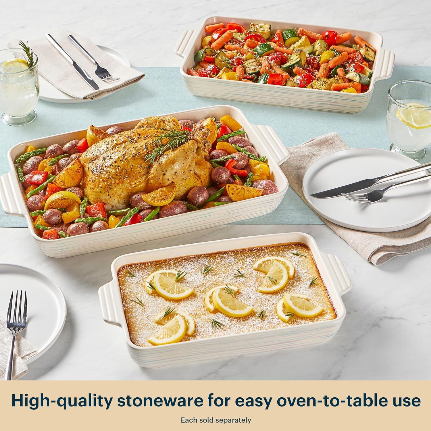 image:imagePyrex 3Piece Ceramic Bakeware Set Nonstick Casserole Dish with Handles Lasagna Oven Pans Bakers For Baking Roasting Steaming Rectangular3 Quart