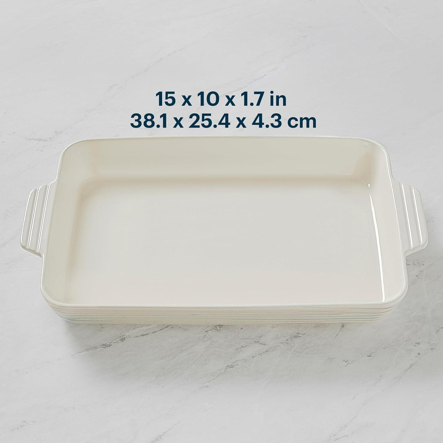 image:imagePyrex 3Piece Ceramic Bakeware Set Nonstick Casserole Dish with Handles Lasagna Oven Pans Bakers For Baking Roasting Steaming Rectangular4 Quart