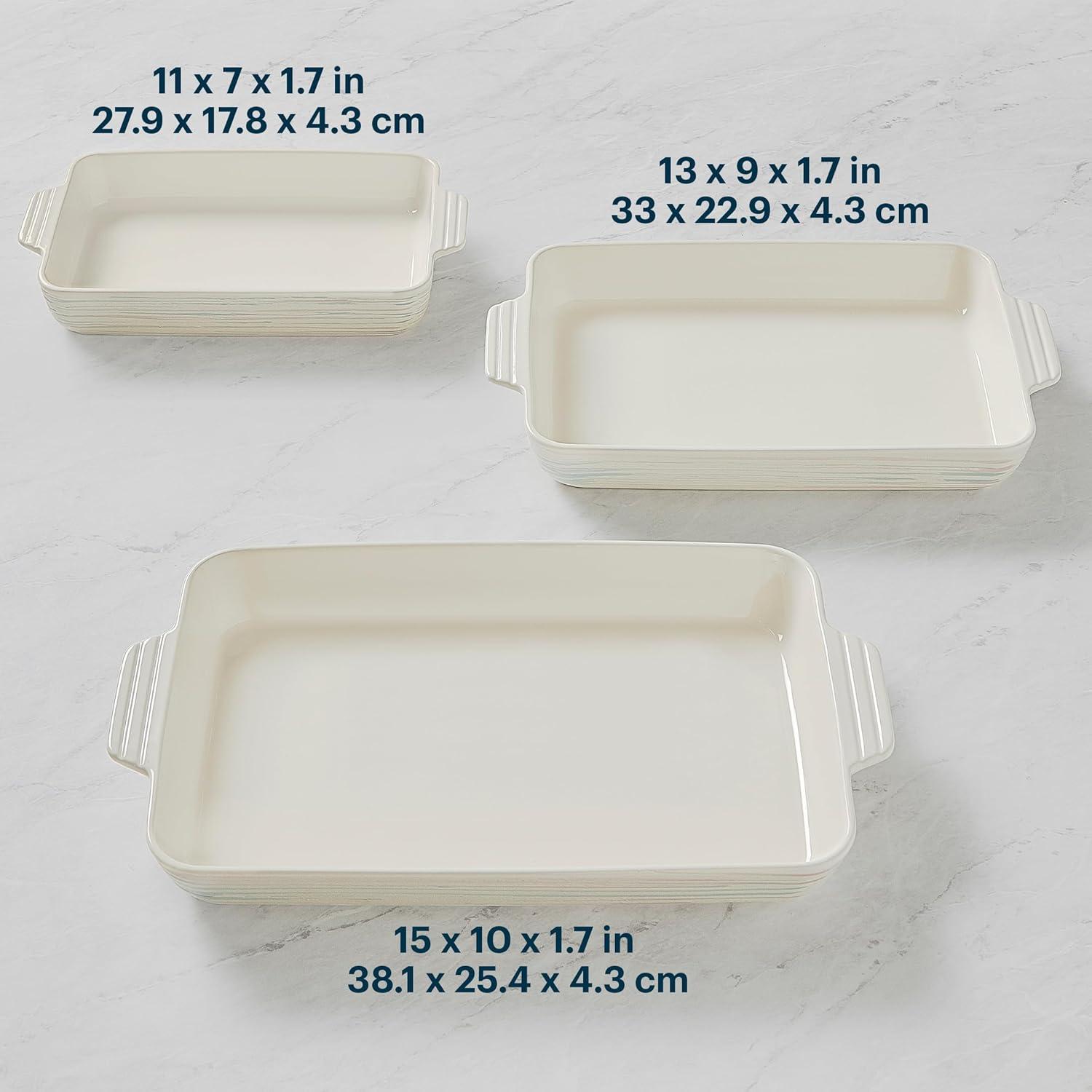 image:imagePyrex 3Piece Ceramic Bakeware Set Nonstick Casserole Dish with Handles Lasagna Oven Pans Bakers For Baking Roasting Steaming RectangularValue Pack 2 3 4 Quart