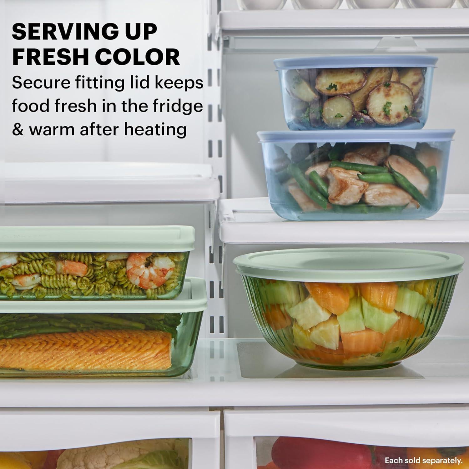 image:imagePyrex Colors 2Pack Sculpted Tinted SmallMedium Glass Mixing Bowls With Plastic Lids Nesting Space Saving Set of Bowls For Prepping and Baking 13QT amp 23QTYellow Green Blue