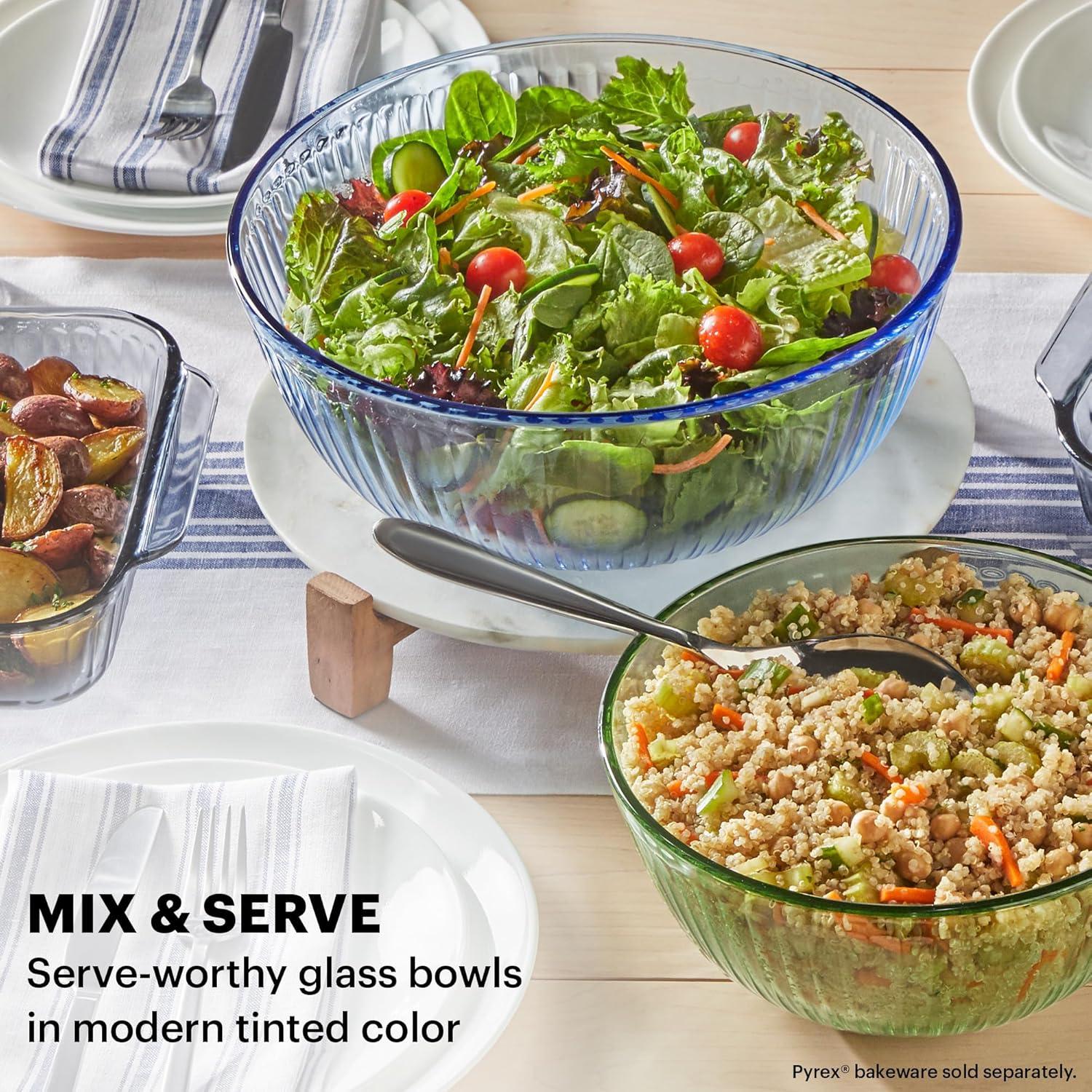 image:imagePyrex Colors 2Pack Sculpted Tinted SmallMedium Glass Mixing Bowls With Plastic Lids Nesting Space Saving Set of Bowls For Prepping and Baking 13QT amp 23QTClear