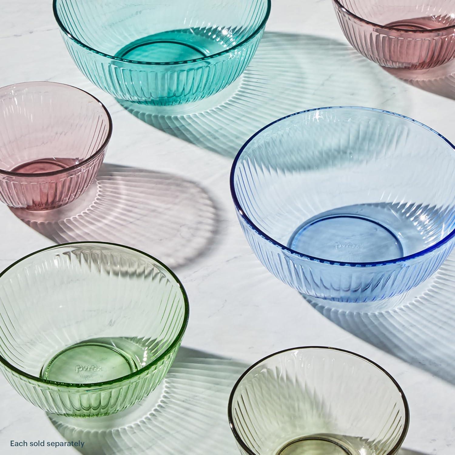 image:imagePyrex Colors 2Pack Sculpted Tinted SmallMedium Glass Mixing Bowls With Plastic Lids Nesting Space Saving Set of Bowls For Prepping and Baking 13QT amp 23QTPink Green Blue