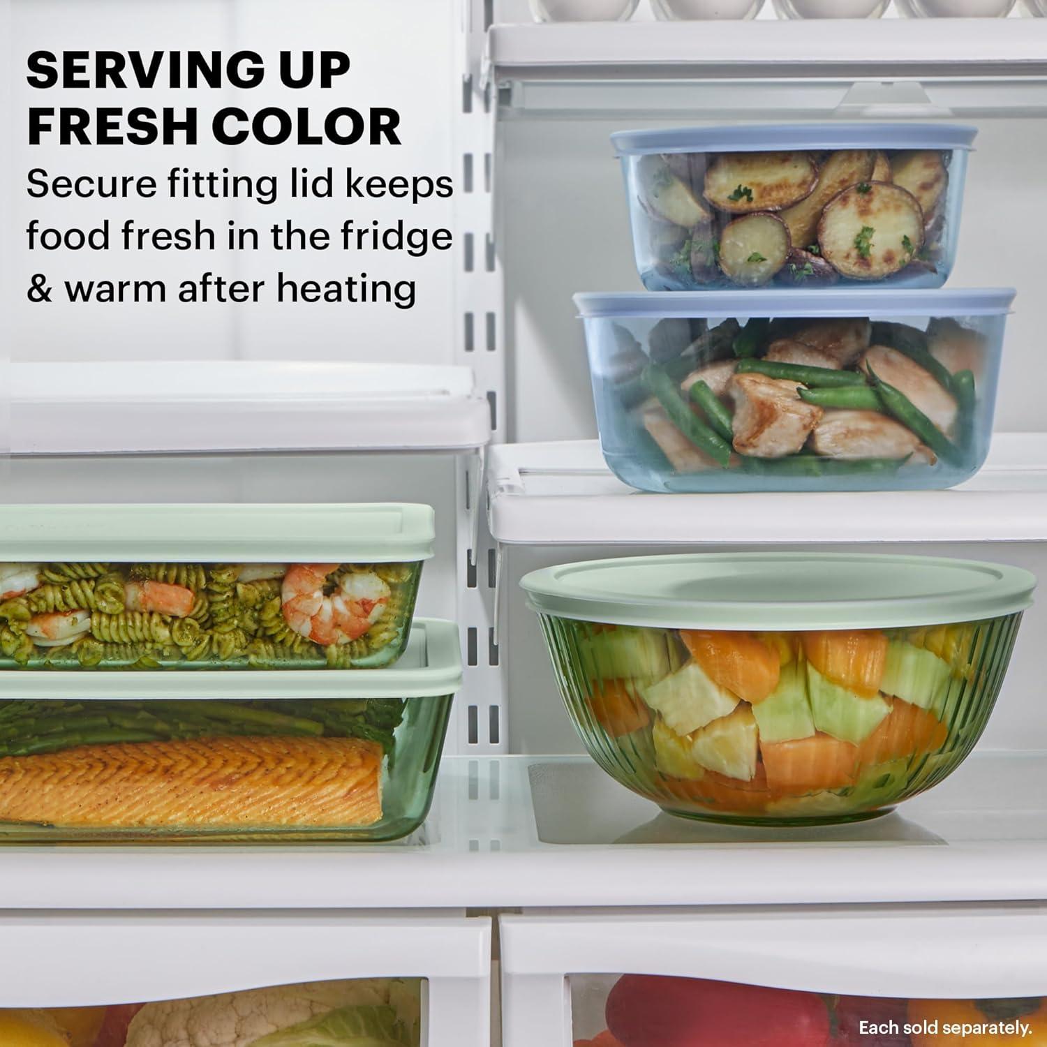 image:imagePyrex Colors 2Pack Sculpted Tinted SmallMedium Glass Mixing Bowls With Plastic Lids Nesting Space Saving Set of Bowls For Prepping and Baking 13QT amp 23QTYellow Green