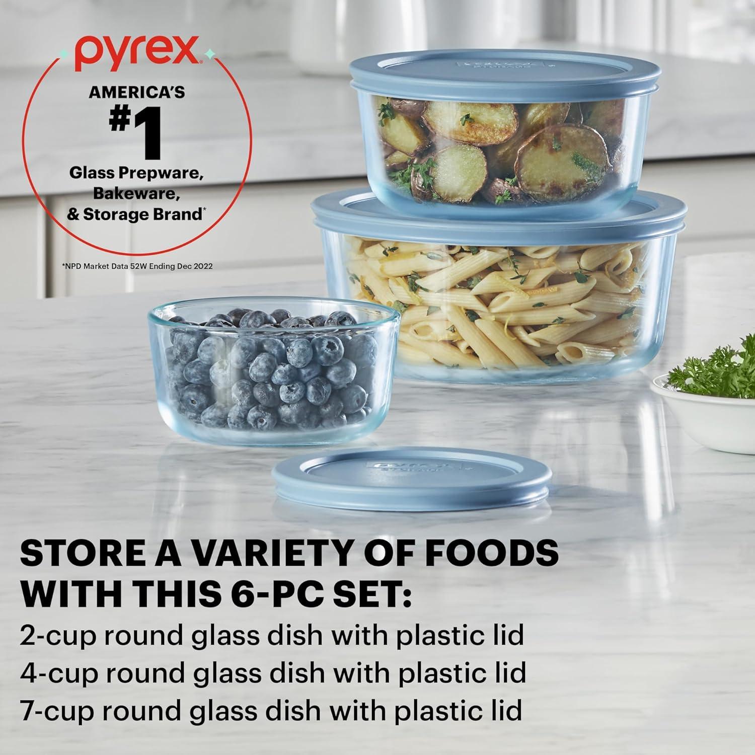 image:imagePyrex Colors 3Pack Medium Tinted Glass Round Food Storage Container Set Snug Fit NonToxic Plastic BPAFree Lids Freezer Dishwasher Microwave Safe 2 Cup 4 Cup amp 7 Cup BlueBlue
