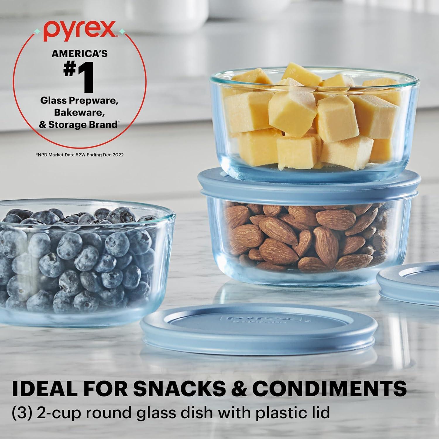 image:imagePyrex Colors 3Pack Medium Tinted Glass Round Food Storage Container Set Snug Fit NonToxic Plastic BPAFree Lids Freezer Dishwasher Microwave Safe 2 Cup 4 Cup amp 7 Cup BlueBlue
