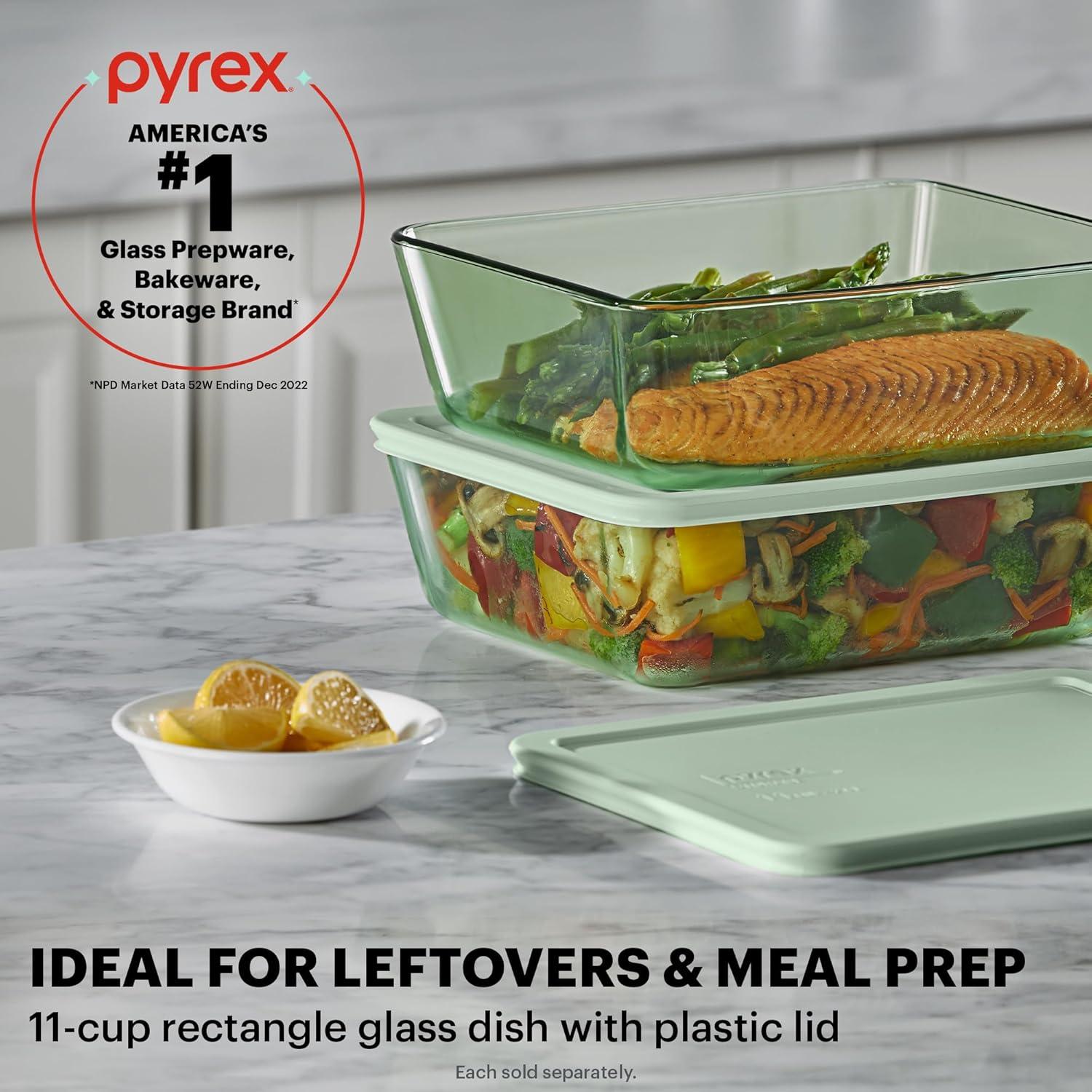 image:imagePyrex Colors Tinted 11 Cup Large Rectangular Food Storage Container Snug Fit NonToxic Plastic BPAFree Lids Freezer Dishwasher Microwave SafeGreen