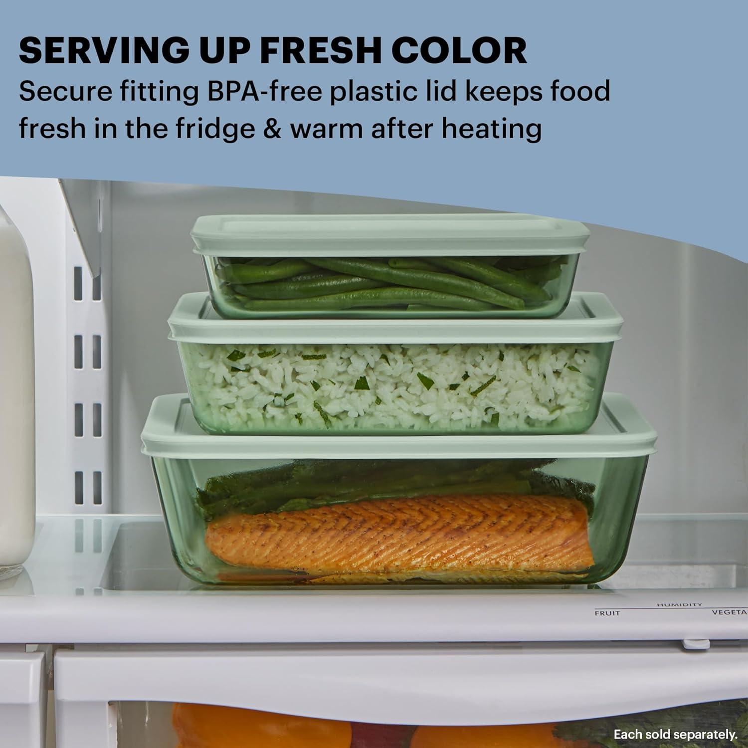 image:imagePyrex Colors Tinted 11 Cup Large Rectangular Food Storage Container Snug Fit NonToxic Plastic BPAFree Lids Freezer Dishwasher Microwave SafeGreen