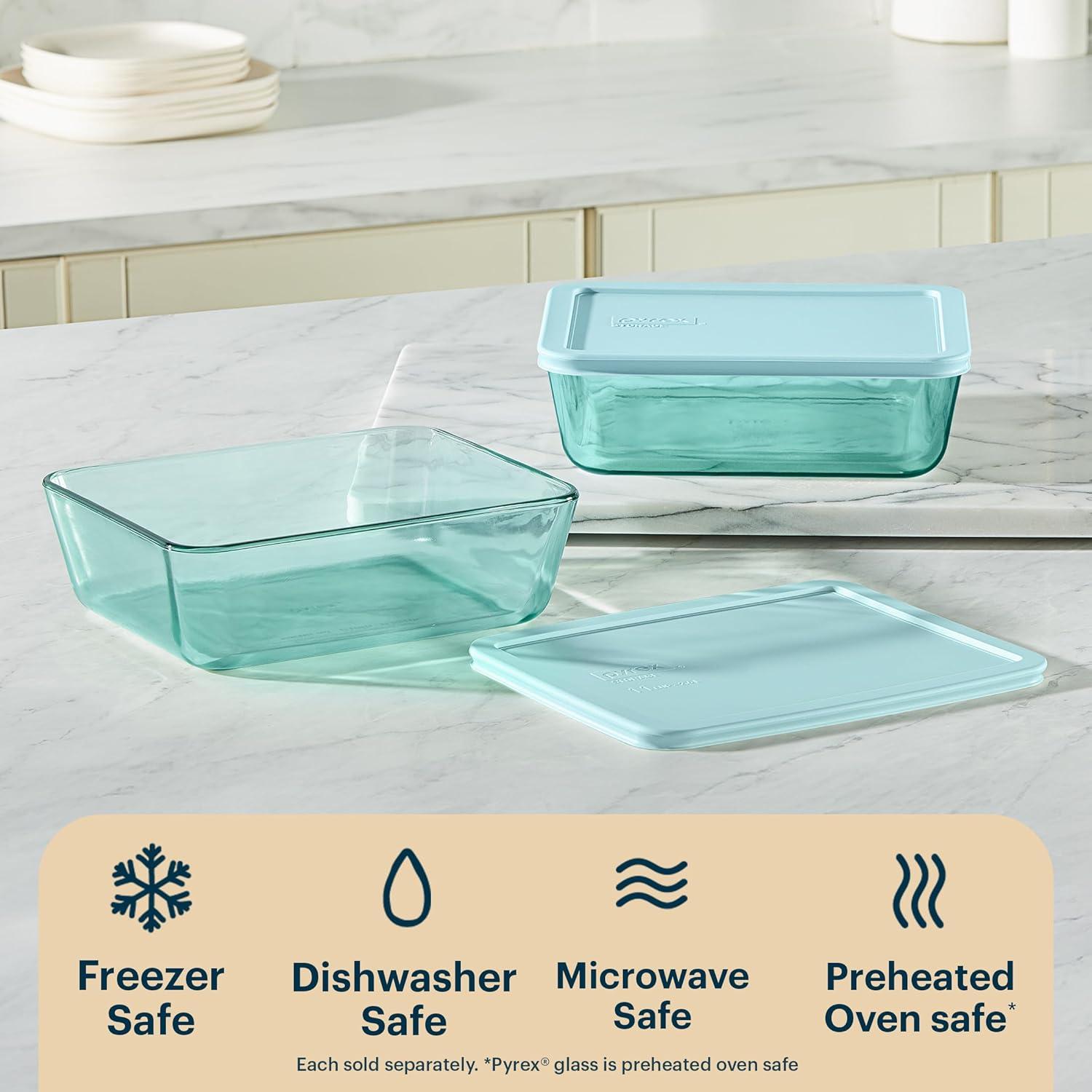 image:imagePyrex Colors Tinted 11 Cup Tinted Glass Large Rectangular Food Storage Container Snug Fit NonToxic Plastic BPAFree Lids Freezer Dishwasher Microwave Safe Aqua