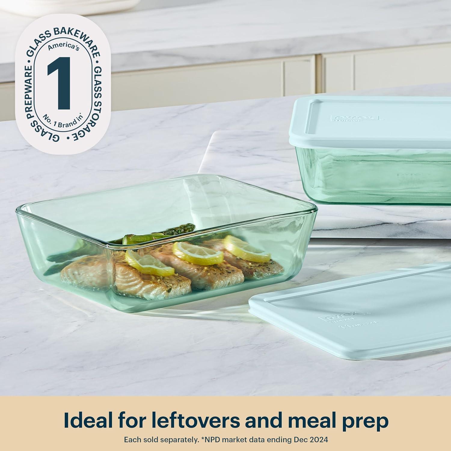 image:imagePyrex Colors Tinted 11 Cup Tinted Glass Large Rectangular Food Storage Container Snug Fit NonToxic Plastic BPAFree Lids Freezer Dishwasher Microwave Safe Aqua