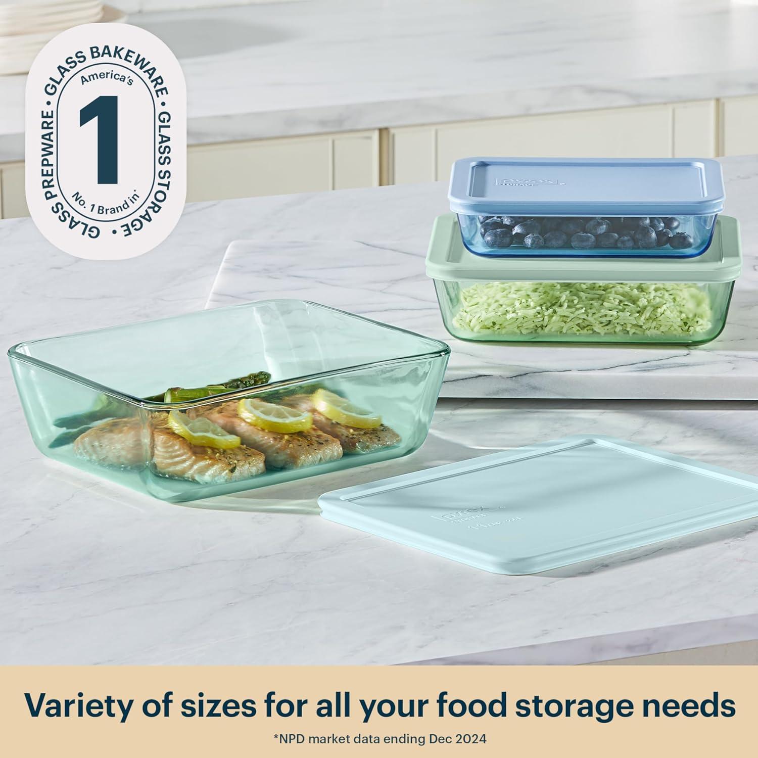 image:imagePyrex Colors Tinted 6PC Medium SmallMedium Round Food Storage Container Set Snug Fit NonToxic Plastic BPAFree Lids Freezer Dishwasher Microwave Safe 2 Cup 4 Cup amp 7 CupBlue Green Aqua