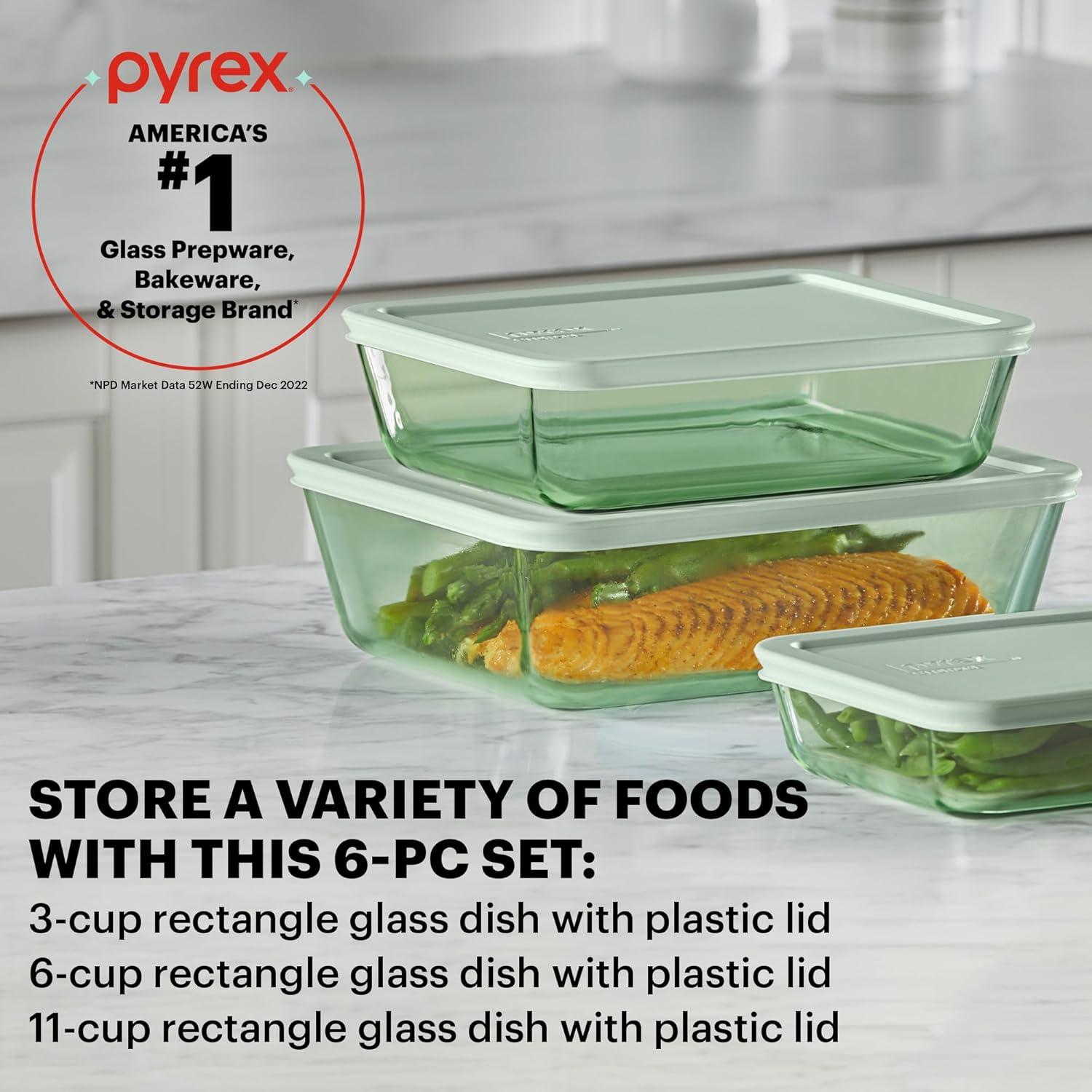image:imagePyrex Colors Tinted 6PC Medium SmallMedium Round Food Storage Container Set Snug Fit NonToxic Plastic BPAFree Lids Freezer Dishwasher Microwave Safe 2 Cup 4 Cup amp 7 CupGreen
