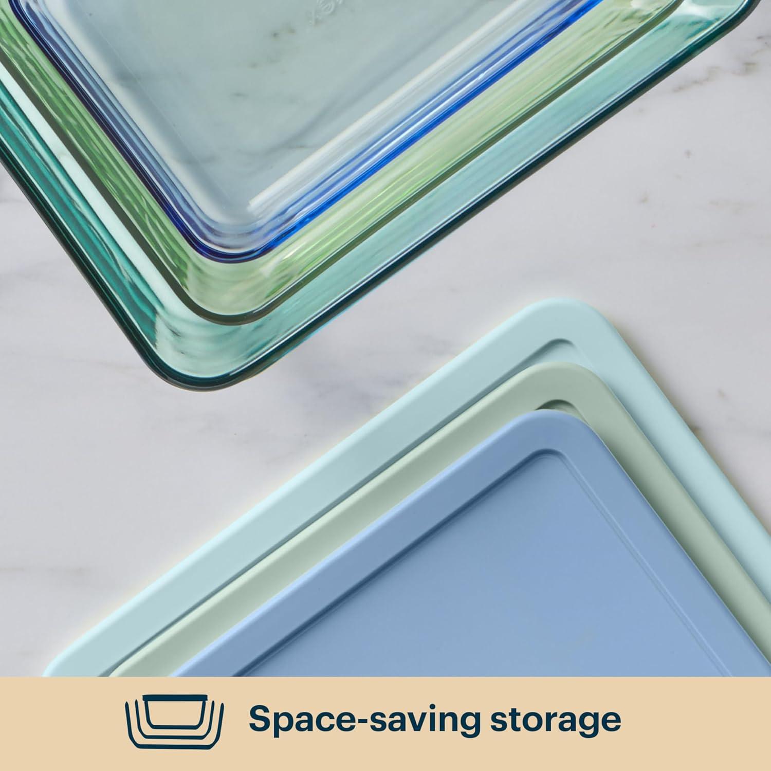 image:imagePyrex Colors Tinted 6PC Medium SmallMedium Round Food Storage Container Set Snug Fit NonToxic Plastic BPAFree Lids Freezer Dishwasher Microwave Safe 2 Cup 4 Cup amp 7 CupBlue Green Aqua
