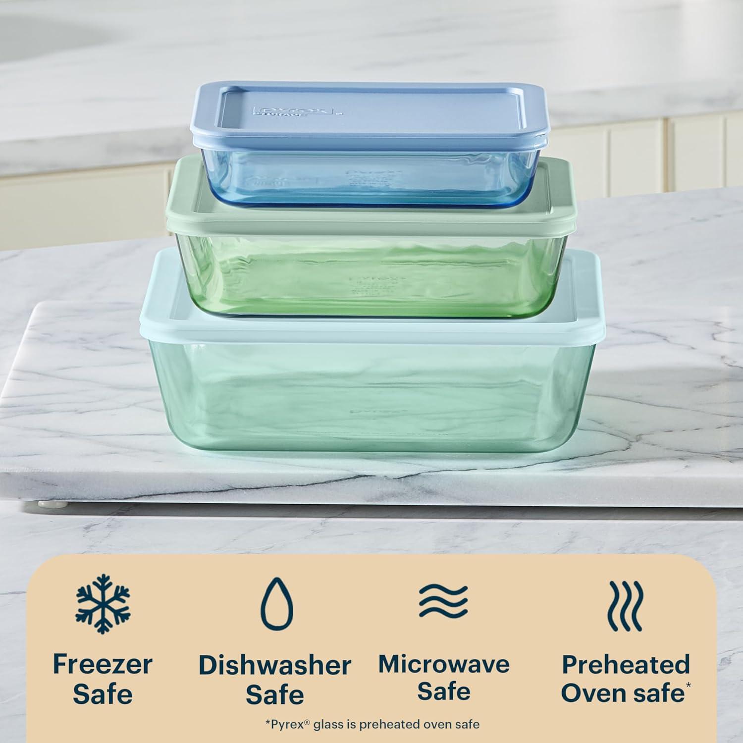 image:imagePyrex Colors Tinted 6PC Medium SmallMedium Round Food Storage Container Set Snug Fit NonToxic Plastic BPAFree Lids Freezer Dishwasher Microwave Safe 2 Cup 4 Cup amp 7 CupBlue Green Aqua