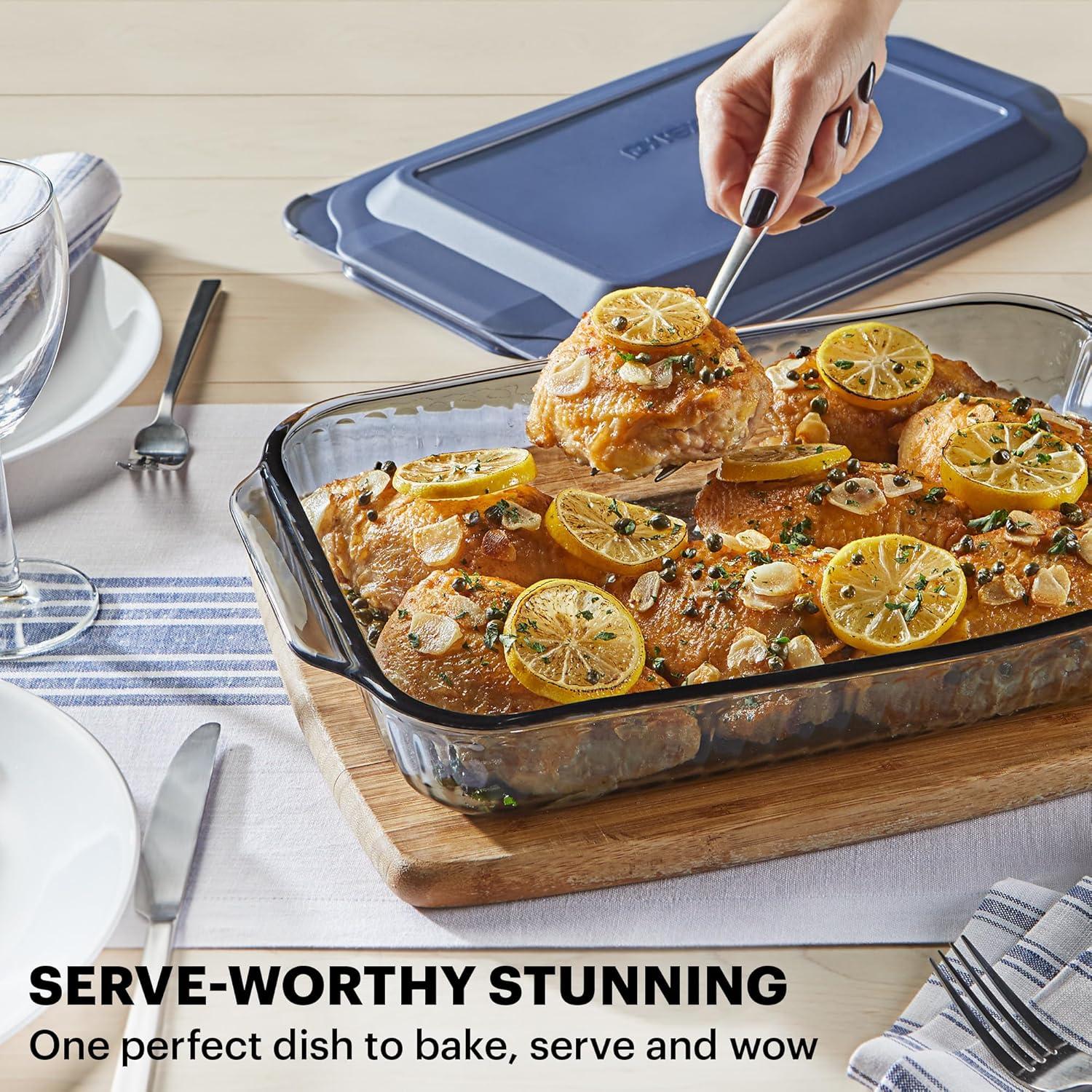 image:imagePyrex Colors Tinted 9x13 Glass Baking Dish with BPAFree Lid Oblong Bakeware Glass Pan For Casserole amp Lasagna Dishwasher Freezer Microwave and PreHeated Oven Safe SmokeSmoke
