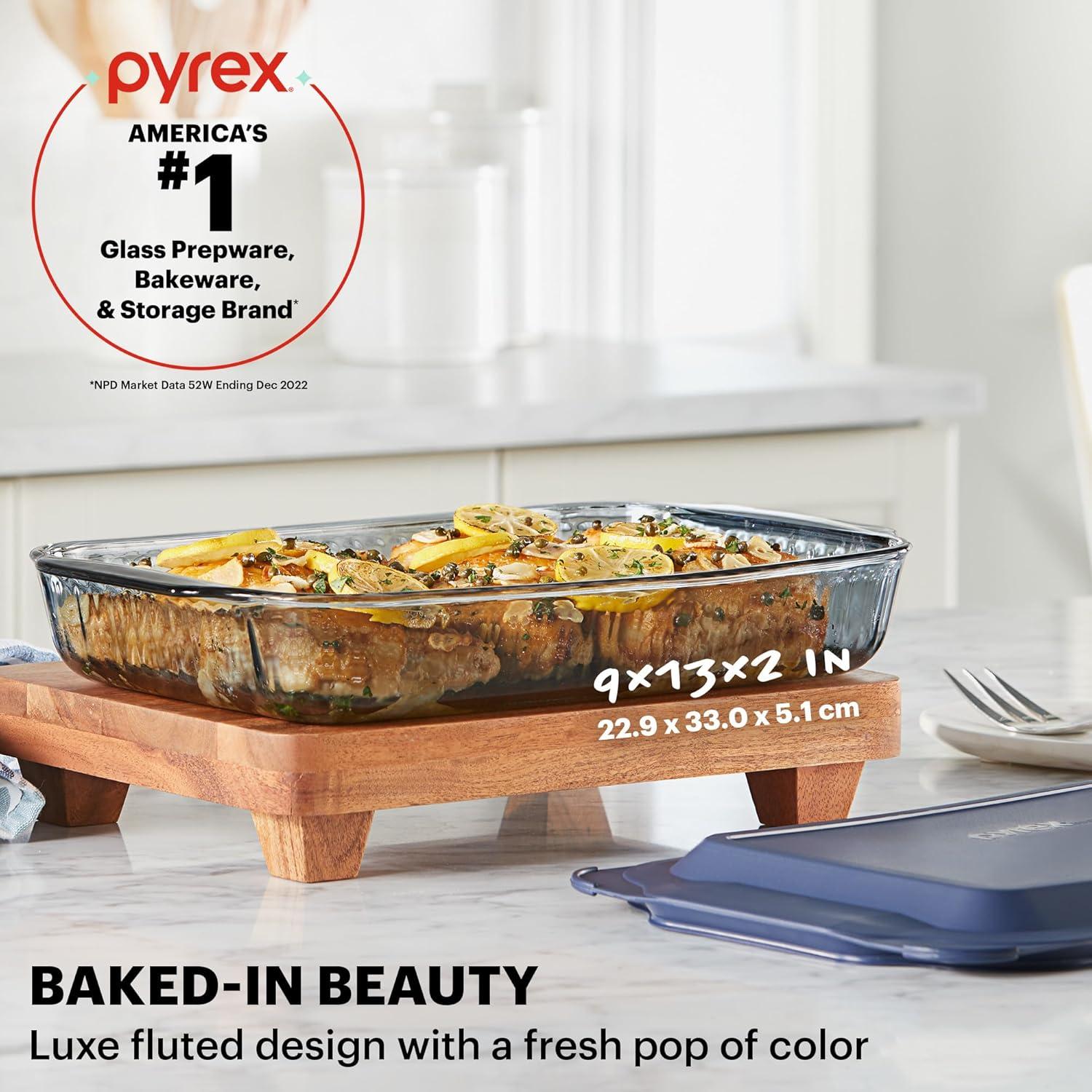 image:imagePyrex Colors Tinted 9x13 Glass Baking Dish with BPAFree Lid Oblong Bakeware Glass Pan For Casserole amp Lasagna Dishwasher Freezer Microwave and PreHeated Oven Safe SmokeSmoke