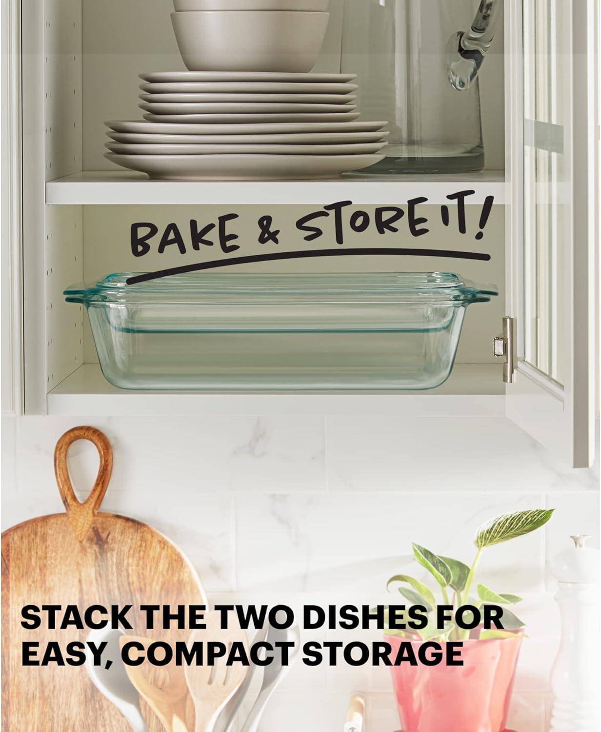 image:imagePyrex Deep 52Qt 9x13 2in1 Glass Baking Dish with Glass Lid Extra Large Rectangular Baking Pan For Casserole amp Lasagna Dishwasher Freezer Microwave and PreHeated Oven Safe52 QT
