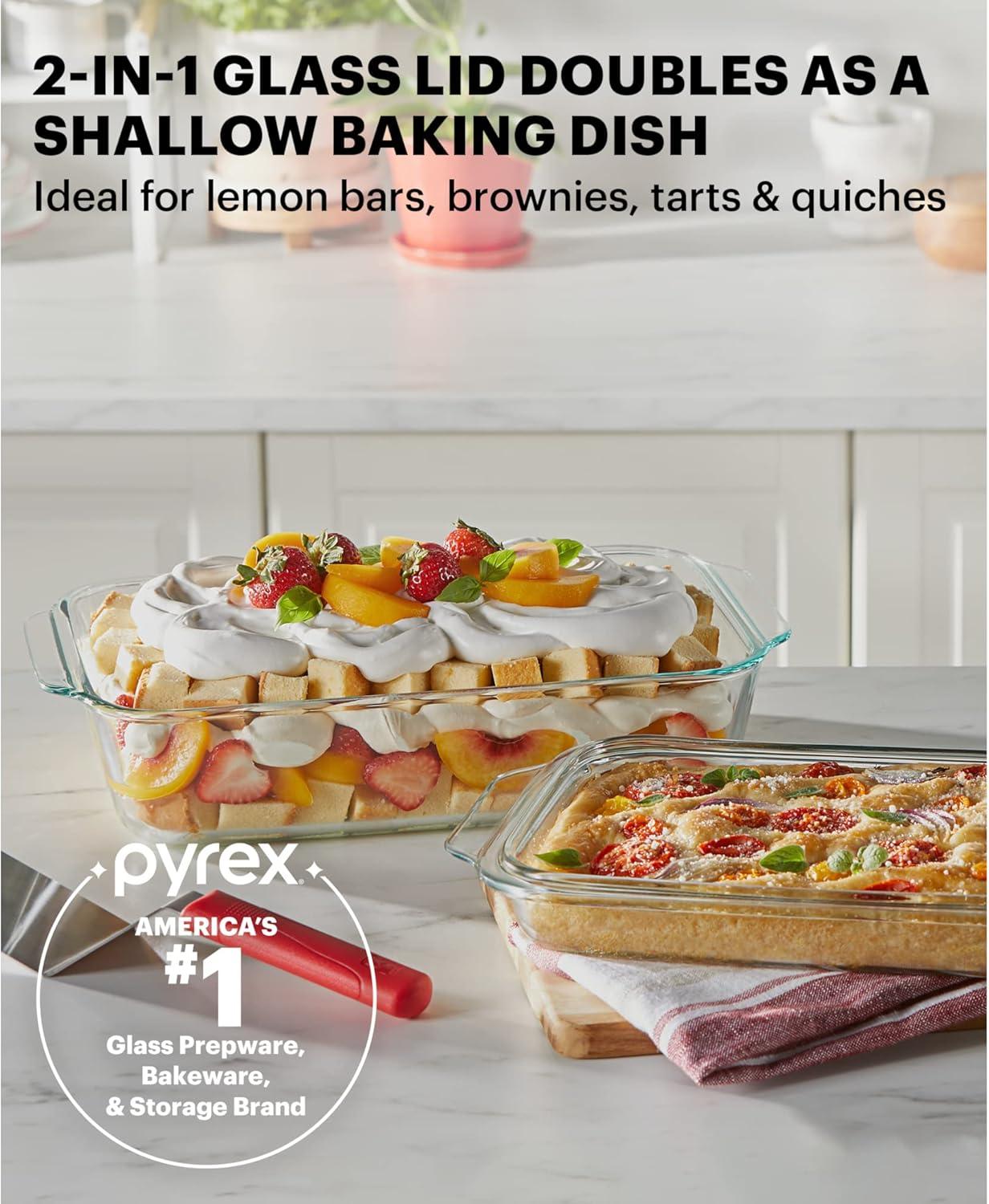 image:imagePyrex Deep 52Qt 9x13 2in1 Glass Baking Dish with Glass Lid Extra Large Rectangular Baking Pan For Casserole amp Lasagna Dishwasher Freezer Microwave and PreHeated Oven Safe52 QT