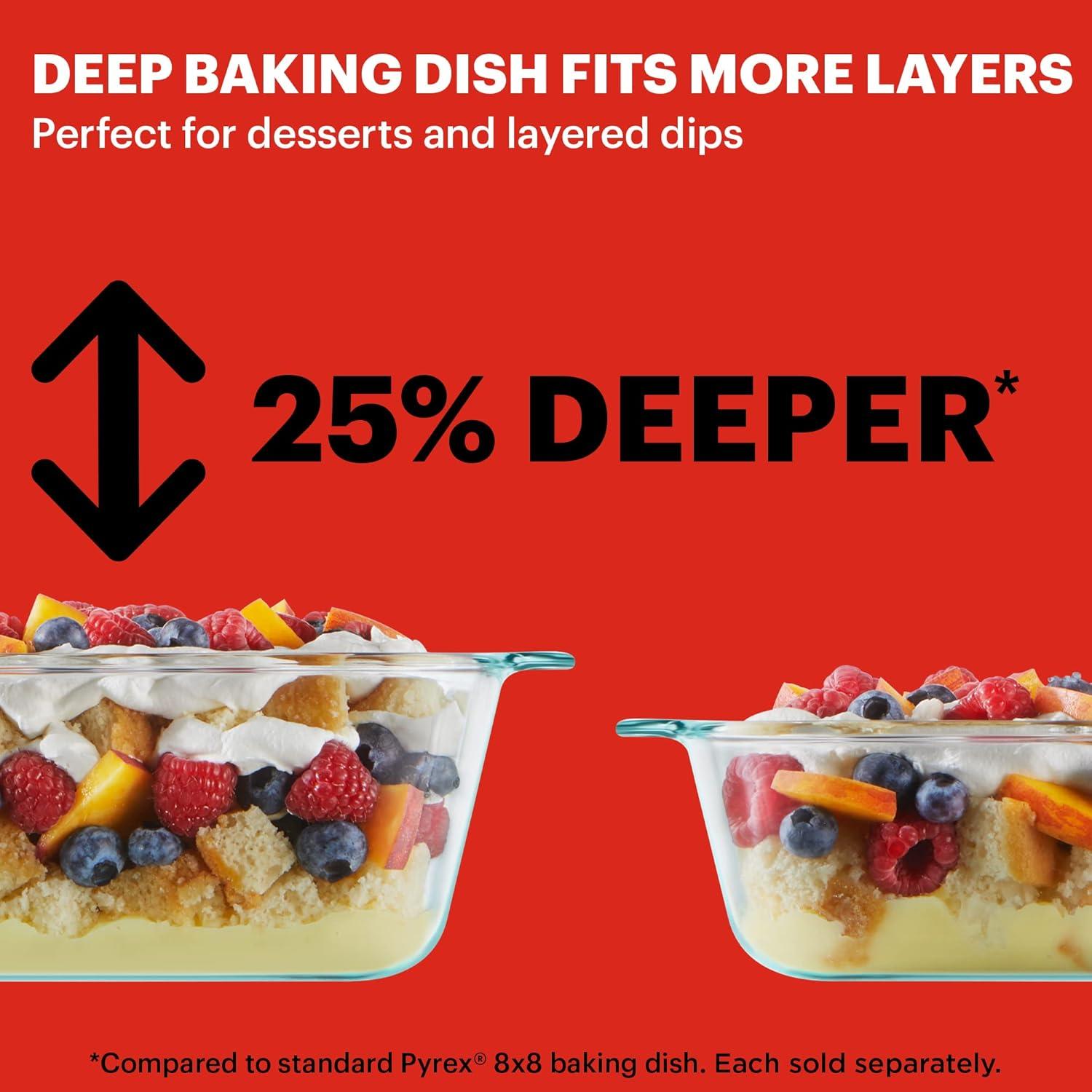 image:imagePyrex Deep 9x13Inch Glass Baking Dish with Lid Deep Casserole Dish Glass Food Container Oven Freezer and Microwave Safe Clear Container8x8 1Count