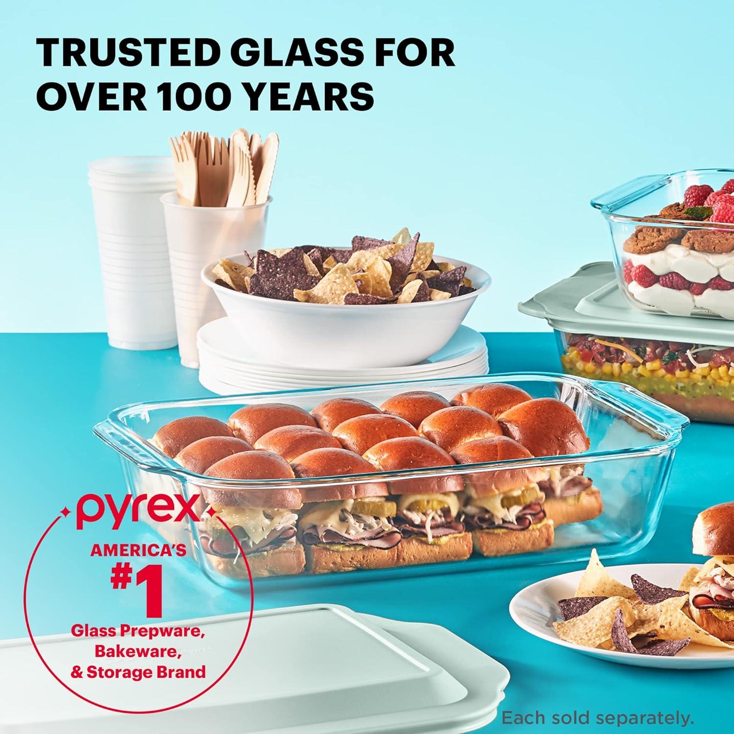 image:imagePyrex Deep 9x13Inch Glass Baking Dish with Lid Deep Casserole Dish Glass Food Container Oven Freezer and Microwave Safe Clear Container8x8 1Count