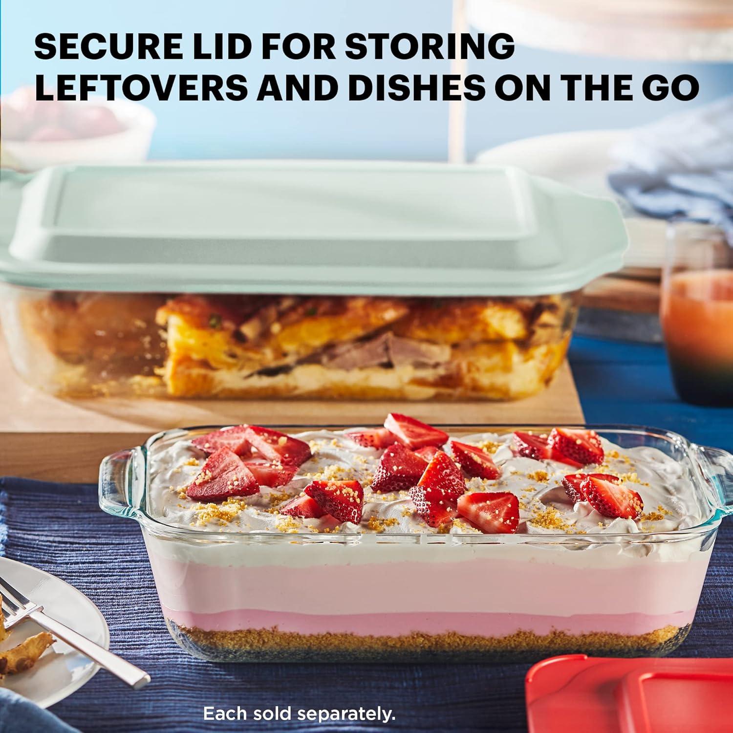 image:imagePyrex Deep Glass Baking Dish with Plastic Lid Deep Casserole Dish Glass Food Container Oven Freezer and Microwave Safe Clear Container 7x117x11 1Count