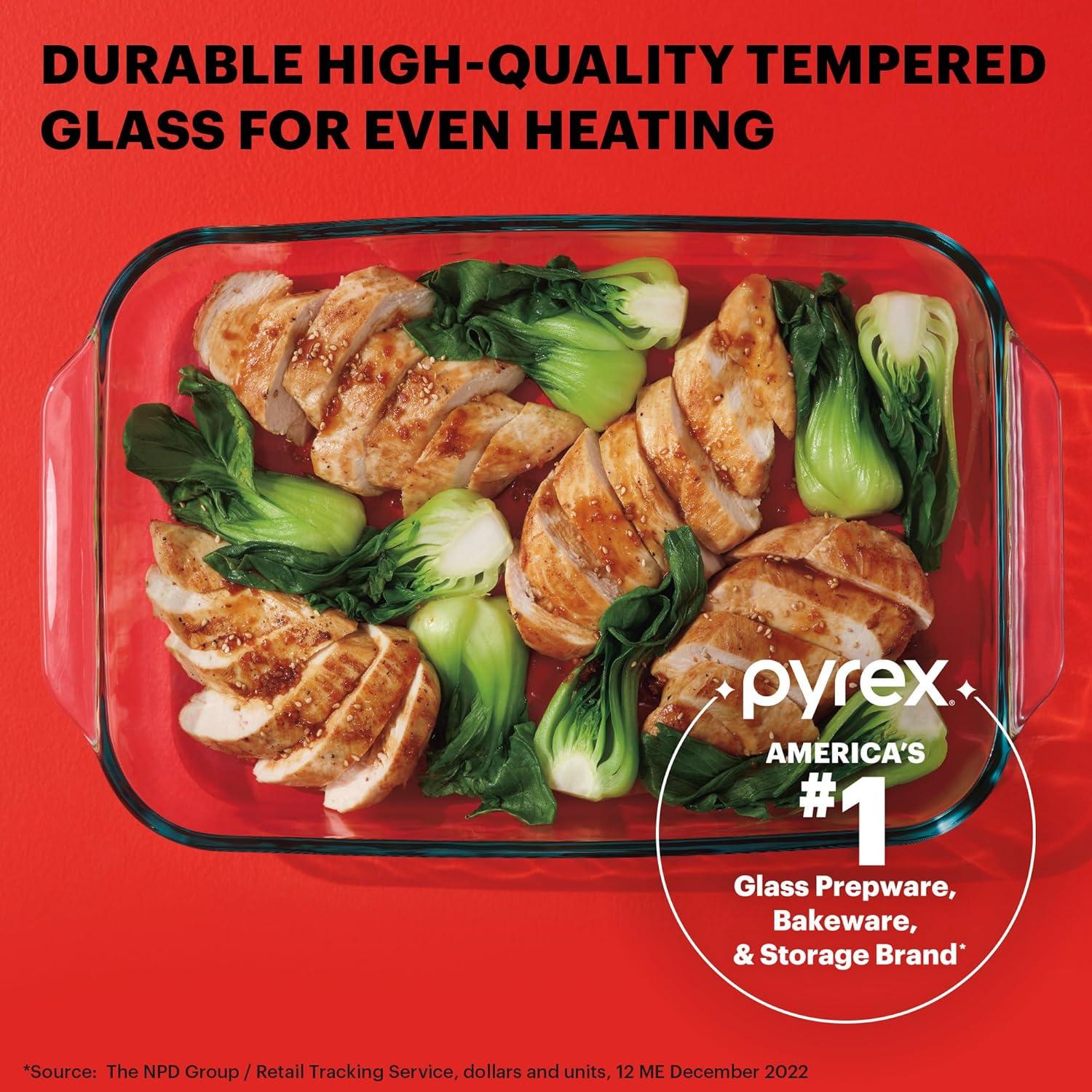 image:imagePyrex Easy Grab 4Pack Glass Baking Dish Set 15QT 2QT 3QT 8x8 with BPAFree Lids Rectangular Bakeware Set Dishwasher Microwave Freezer amp PreHeated Oven Safe