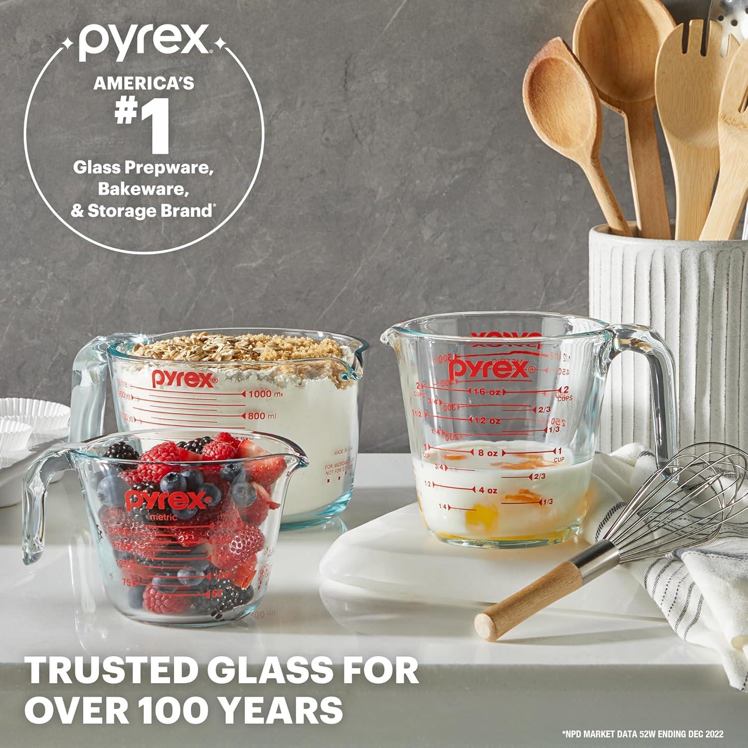 image:imagePyrex Essentials 3Pack Glass Measuring Cups Set 1 2 amp 4 Cup Measuring Cups For Prepping Baking and Cooking Preheated Oven Dishwasher Freezer and Microwave Safe