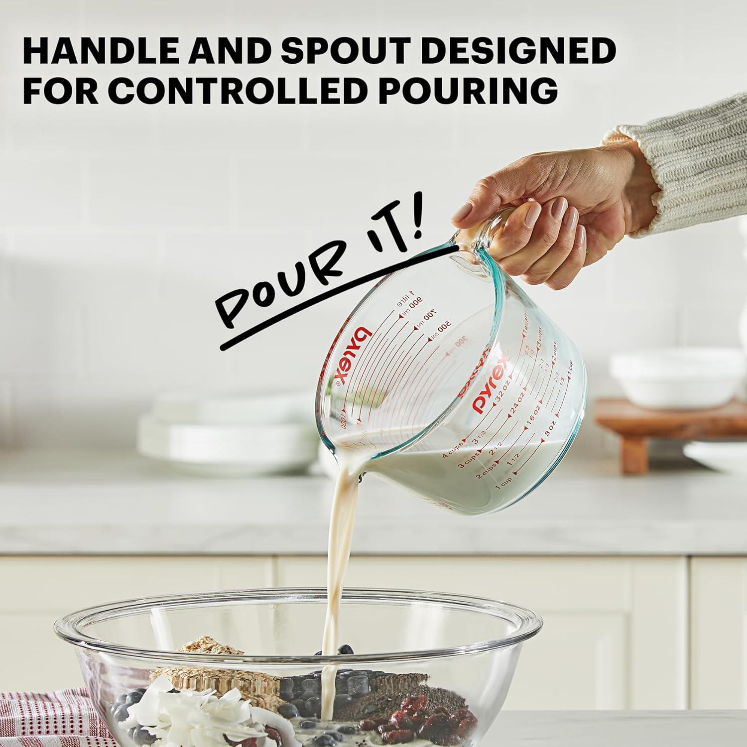 image:imagePyrex Essentials 3Pack Glass Measuring Cups Set 1 2 amp 4 Cup Measuring Cups For Prepping Baking and Cooking Preheated Oven Dishwasher Freezer and Microwave Safe