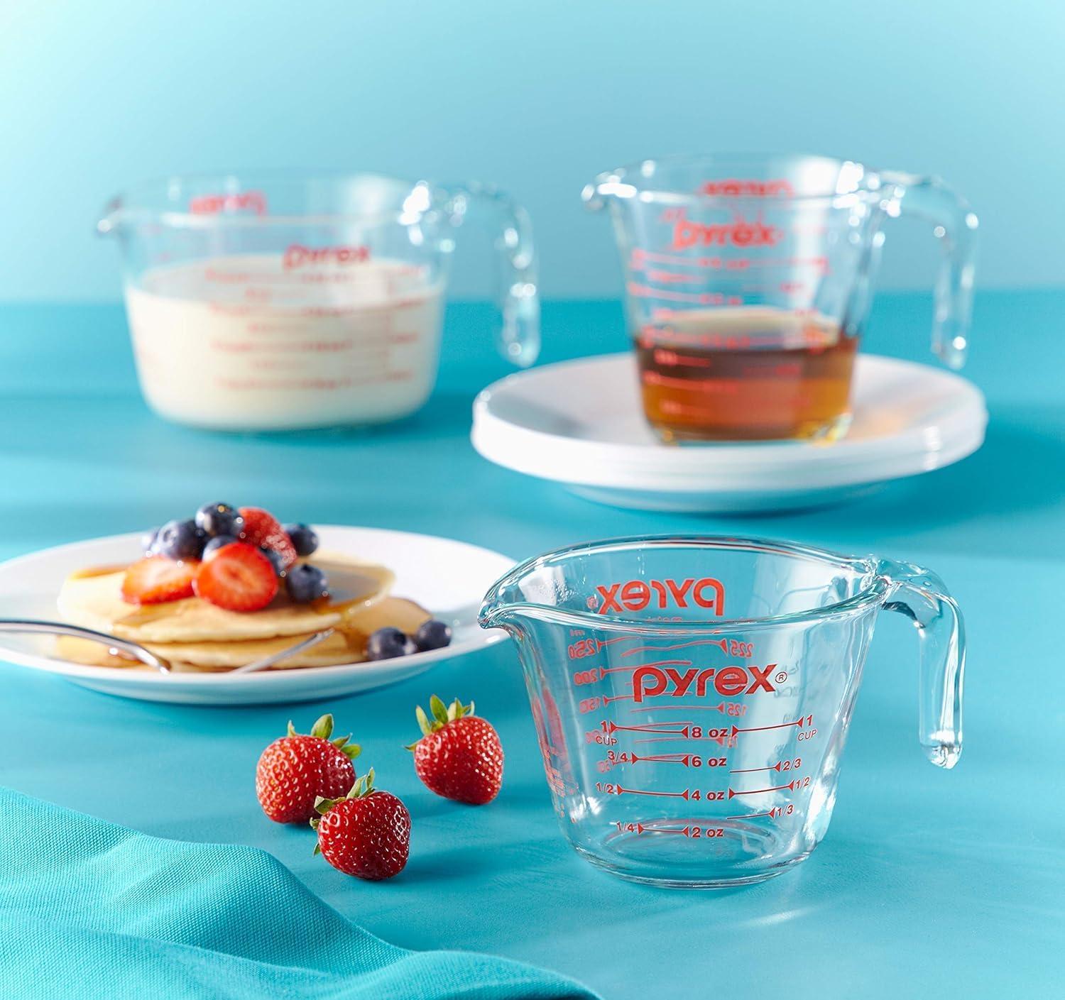 image:imagePyrex Essentials 3Pack Glass Measuring Cups Set 1 2 amp 4 Cup Measuring Cups For Prepping Baking and Cooking Preheated Oven Dishwasher Freezer and Microwave Safe