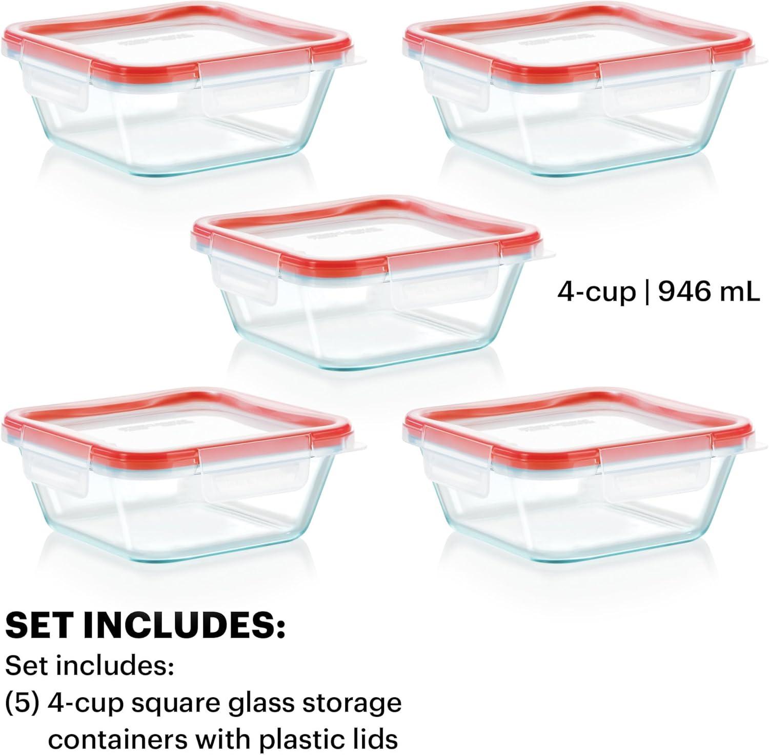 image:imagePyrex Freshlock 7Pack Glass Food Storage Containers Set 1 2 4 Cups Airtight amp Leakproof Plastic Locking Lids BPAFree Meal Prep Containers Set Freezer Dishwasher Microwave Safe5 Pack 4Cup