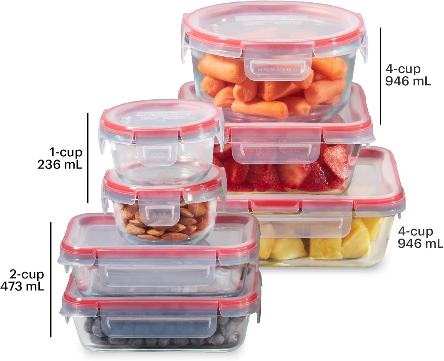 image:imagePyrex Freshlock 7Pack Glass Food Storage Containers Set 1 2 4 Cups Airtight amp Leakproof Plastic Locking Lids BPAFree Meal Prep Containers Set Freezer Dishwasher Microwave Safe7 Pack