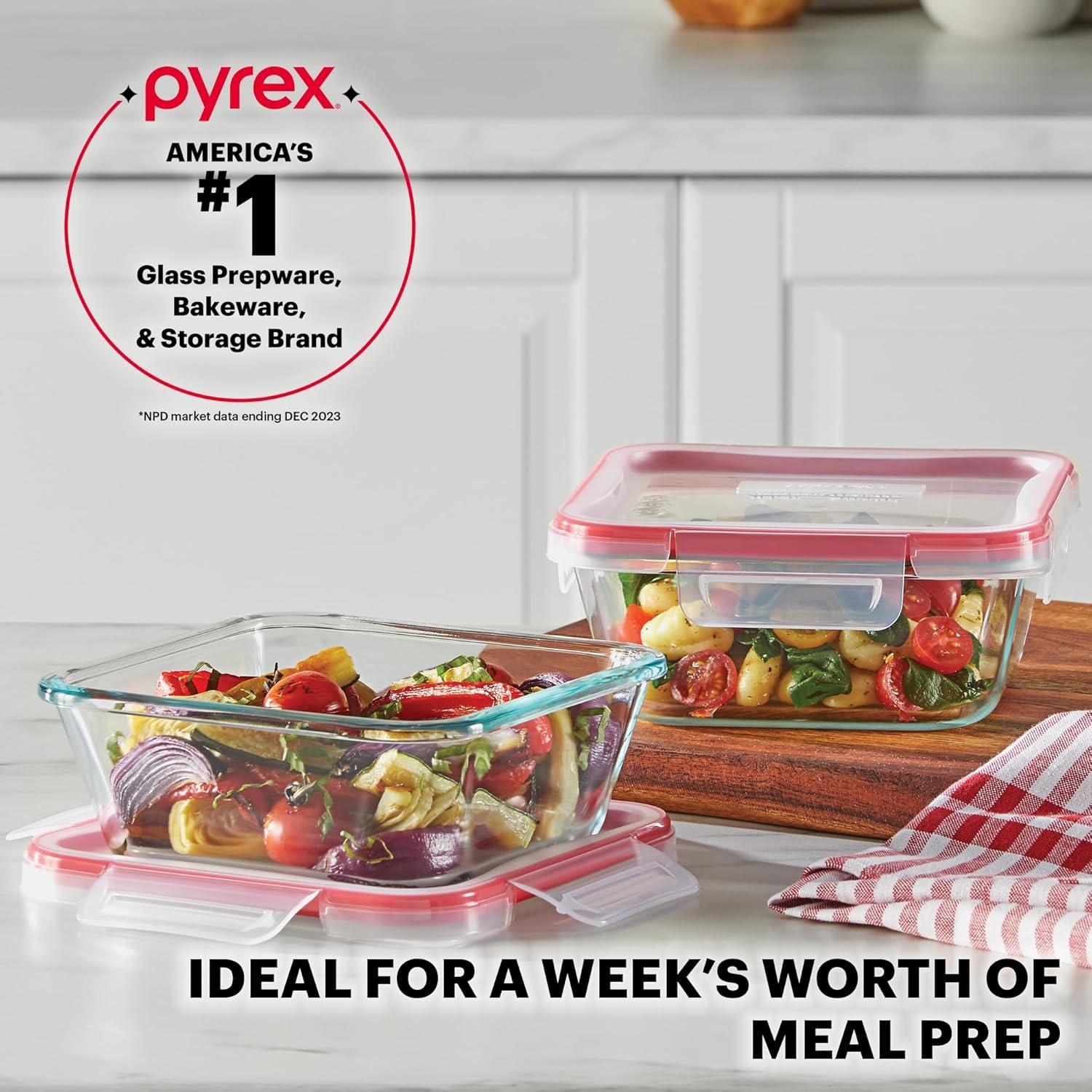 image:imagePyrex Freshlock 7Pack Glass Food Storage Containers Set 1 2 4 Cups Airtight amp Leakproof Plastic Locking Lids BPAFree Meal Prep Containers Set Freezer Dishwasher Microwave Safe5 Pack 4Cup