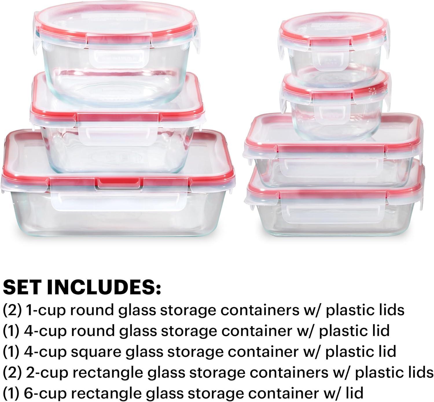 image:imagePyrex Freshlock 7Pack Glass Food Storage Containers Set 1 2 4 Cups Airtight amp Leakproof Plastic Locking Lids BPAFree Meal Prep Containers Set Freezer Dishwasher Microwave Safe7 Pack