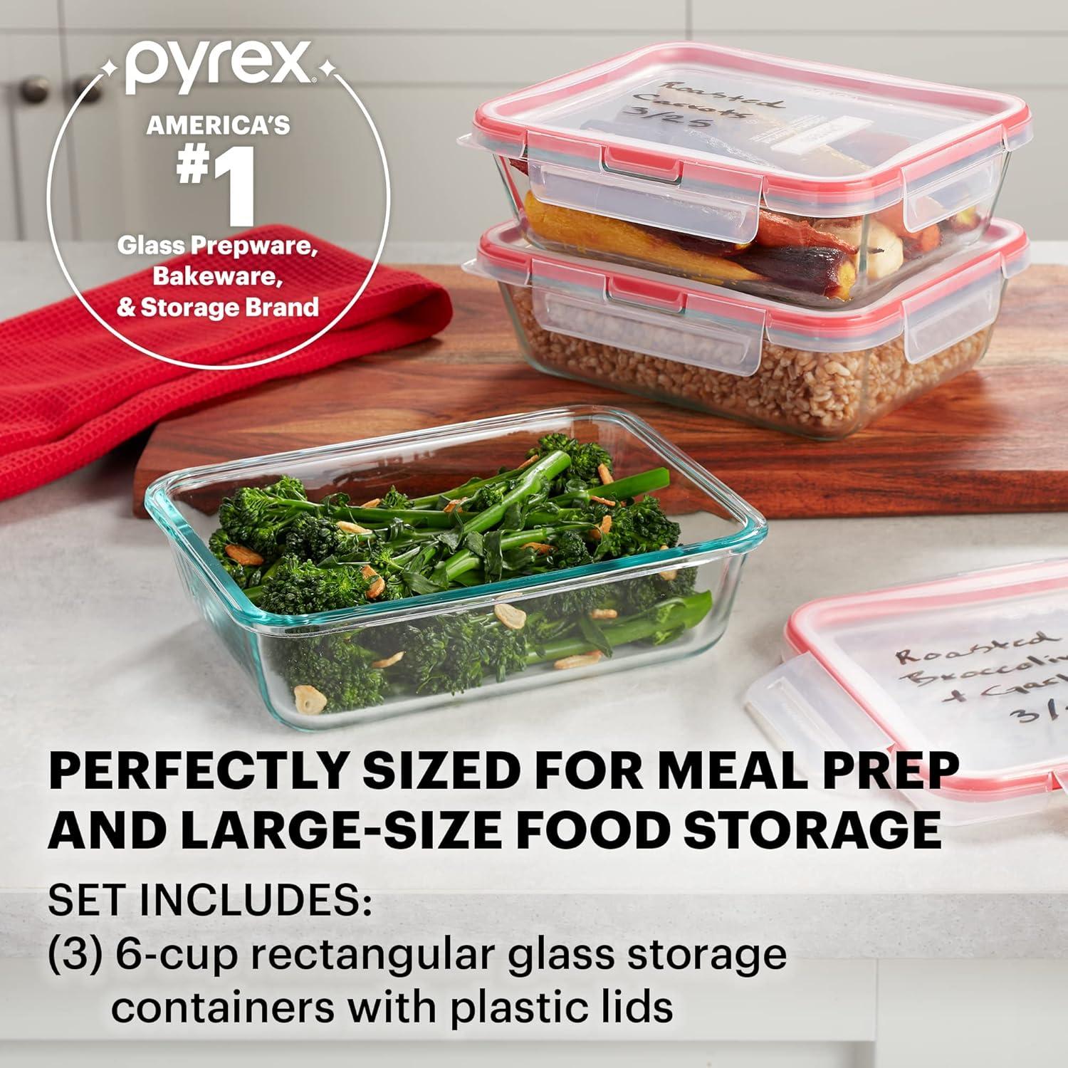 image:imagePyrex Freshlock 7Pack Glass Food Storage Containers Set 1 2 4 Cups Airtight amp Leakproof Plastic Locking Lids BPAFree Meal Prep Containers Set Freezer Dishwasher Microwave Safe3 Pack 6Cup
