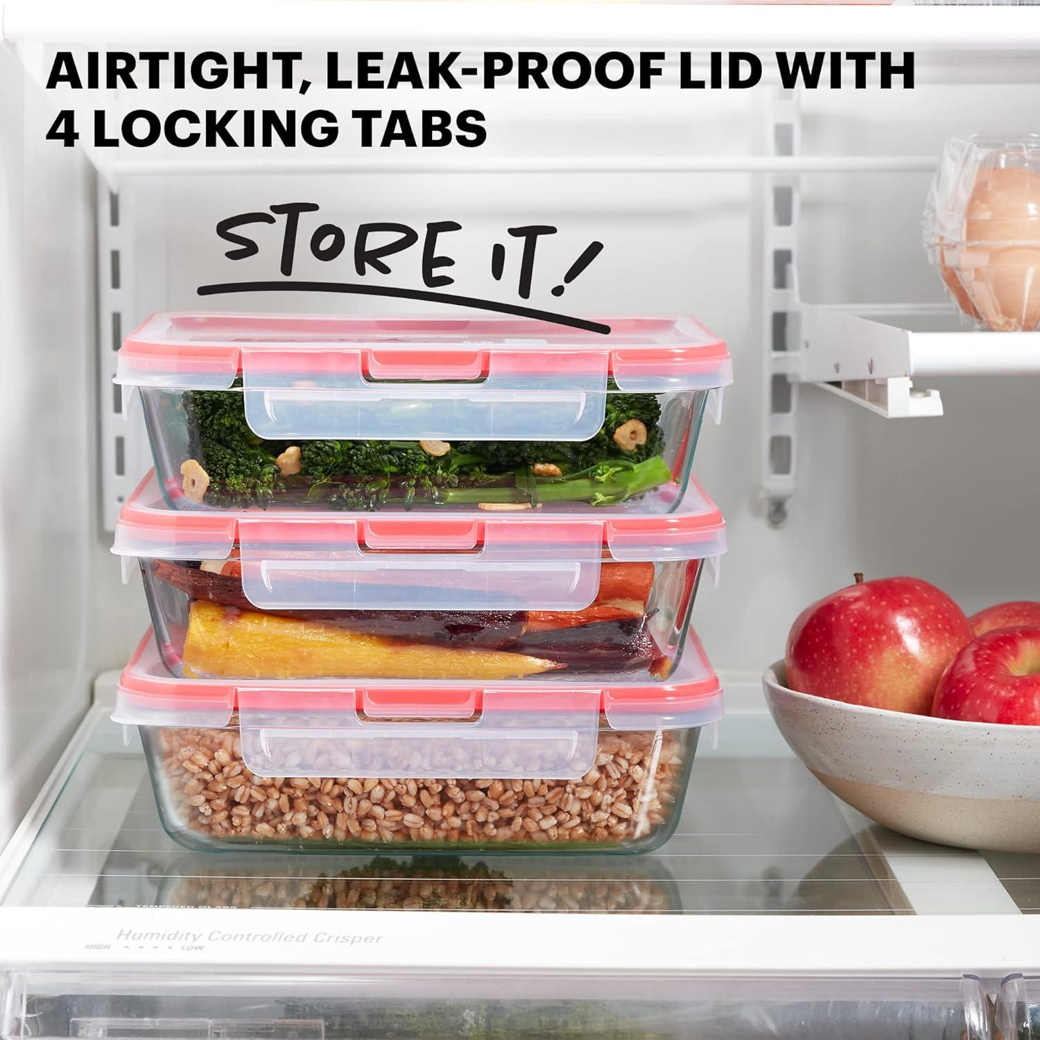 image:imagePyrex Freshlock 7Pack Glass Food Storage Containers Set 1 2 4 Cups Airtight amp Leakproof Plastic Locking Lids BPAFree Meal Prep Containers Set Freezer Dishwasher Microwave Safe3 Pack 6Cup