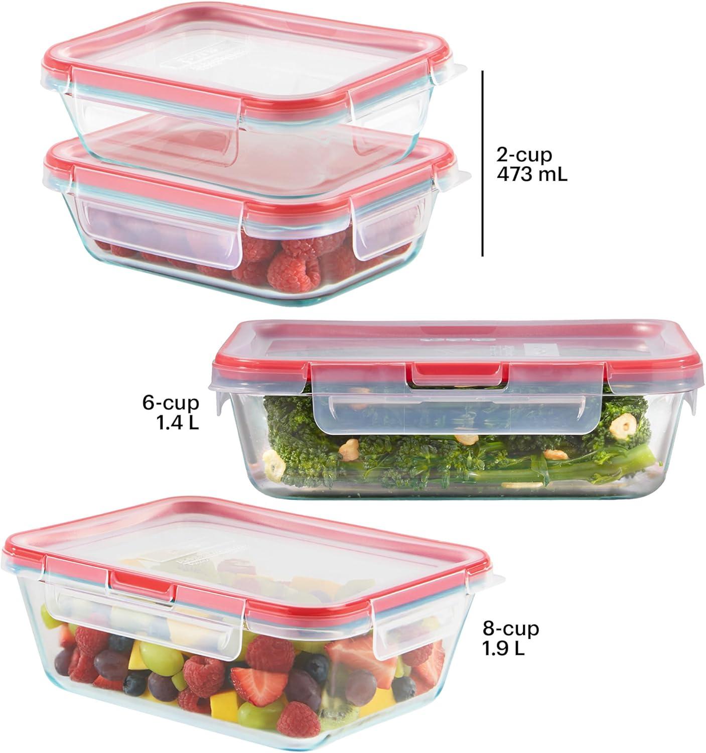 image:imagePyrex Freshlock 7Pack Glass Food Storage Containers Set 1 2 4 Cups Airtight amp Leakproof Plastic Locking Lids BPAFree Meal Prep Containers Set Freezer Dishwasher Microwave Safe4 Pack