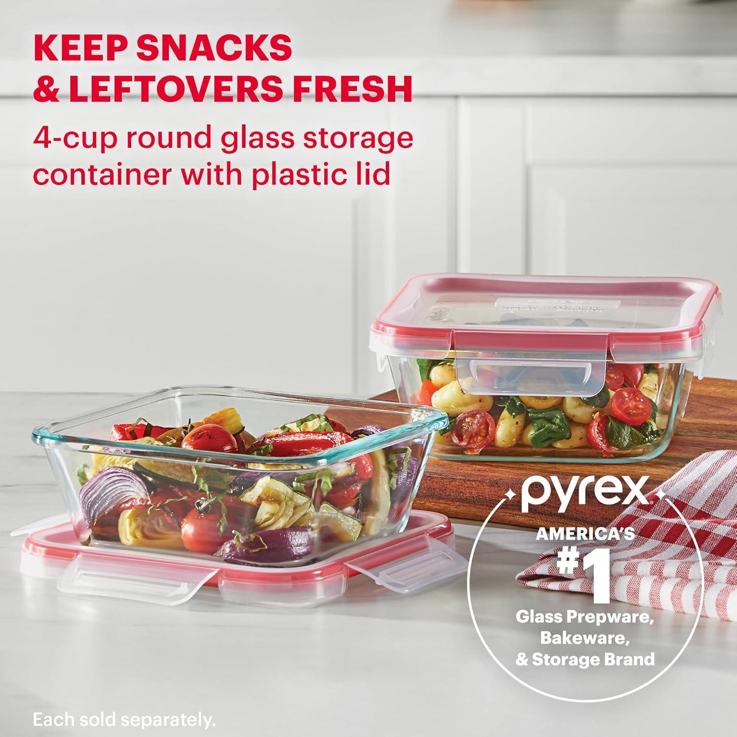 image:imagePyrex Freshlock Glass Food Storage Container Airtight amp Leakproof Plastic Locking Lids Freezer Dishwasher Microwave Safe 8 Cup4 Cup Square