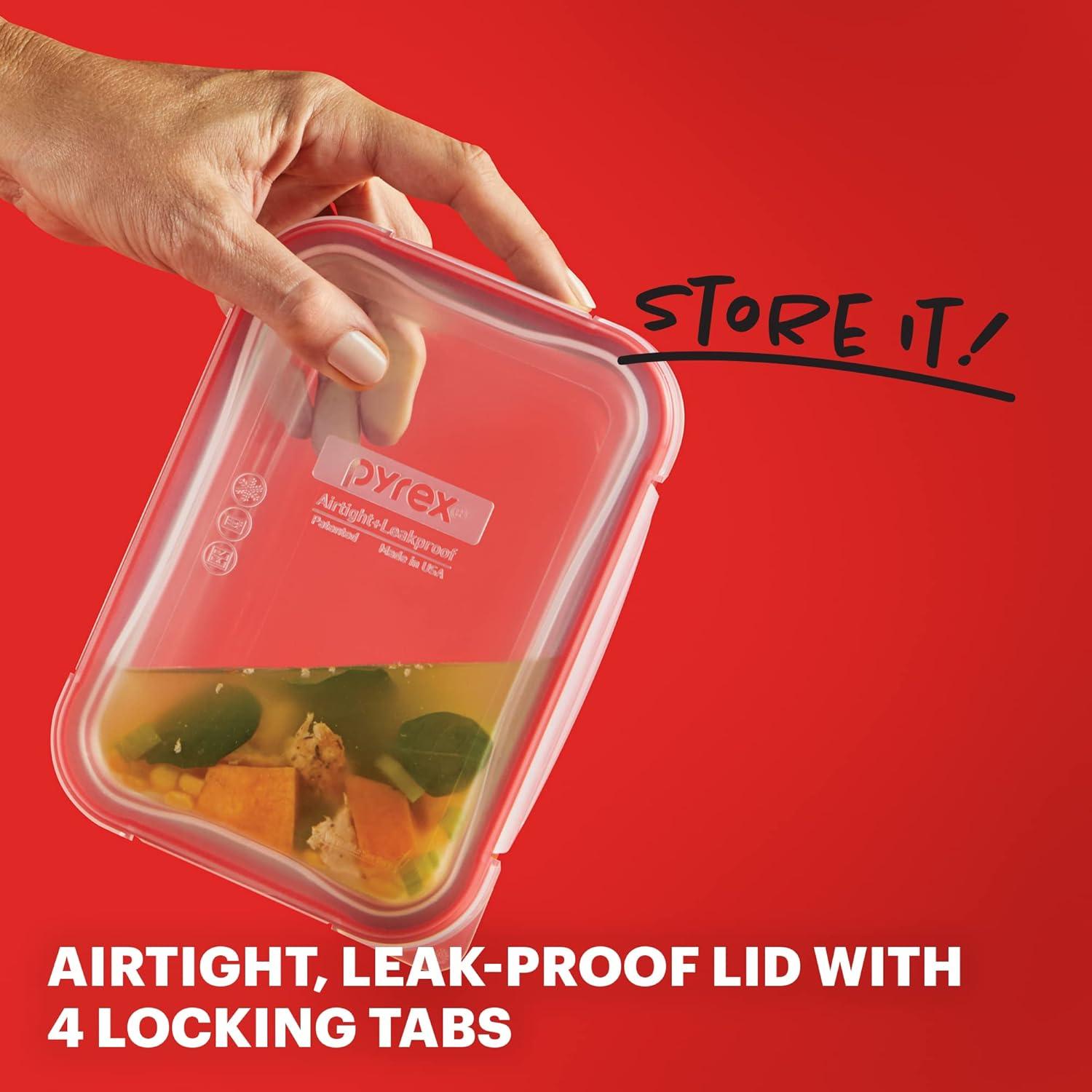 image:imagePyrex Freshlock Glass Food Storage Container Airtight amp Leakproof Plastic Locking Lids Freezer Dishwasher Microwave Safe 8 Cup8 Cup Pack of 2
