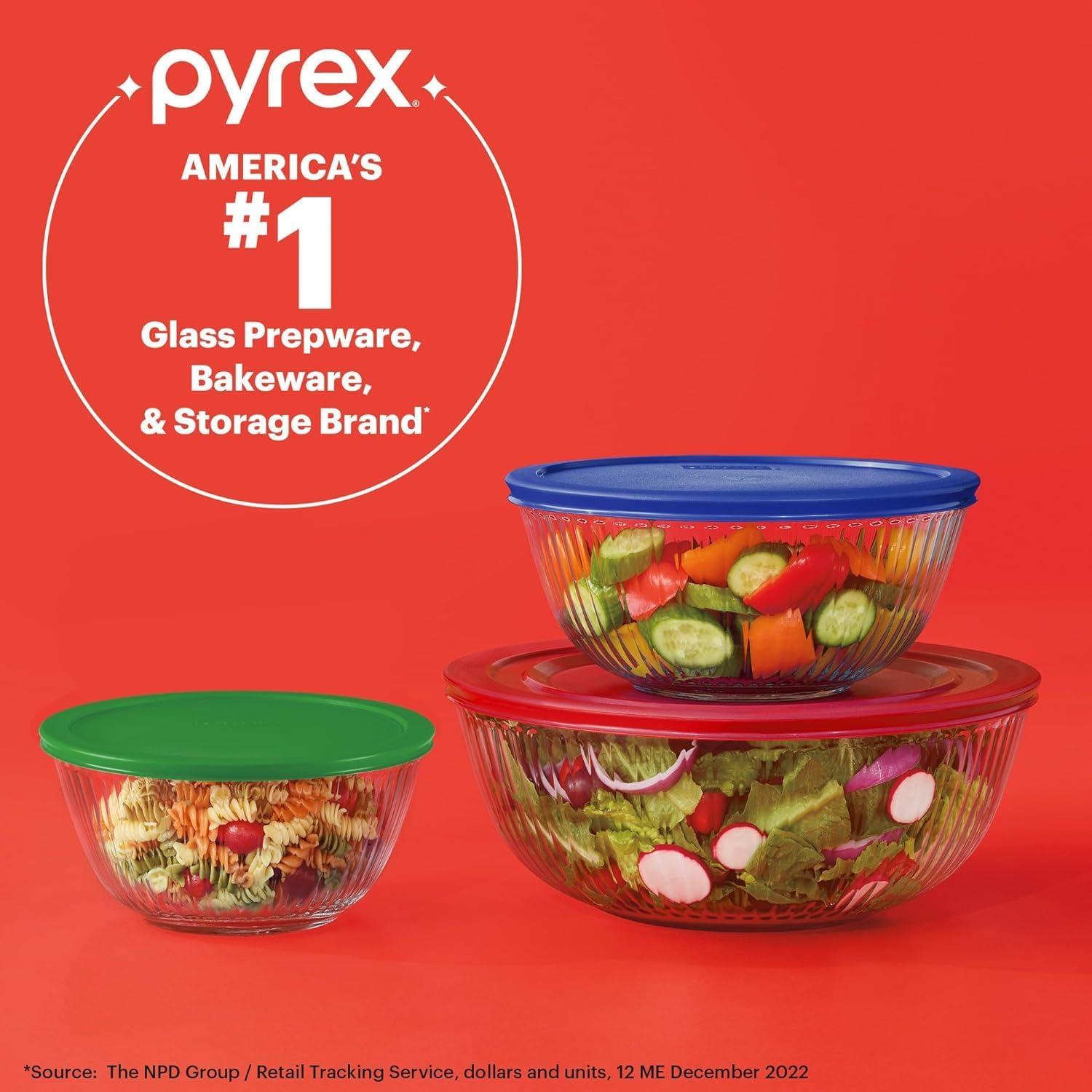 image:imagePyrex Sculpted 3Pack Glass Mixing Bowls Set With Plastic Lids For Prepping Baking and Cooking Preheated Oven Dishwasher Freezer and Microwave Safe