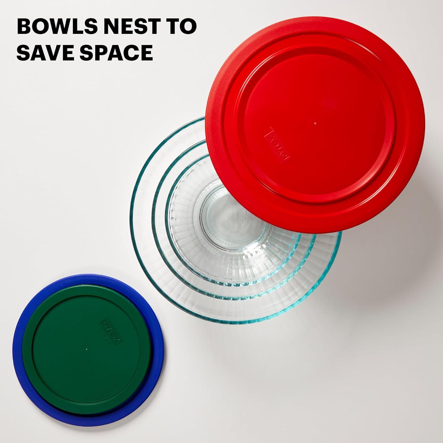image:imagePyrex Sculpted 3Pack Glass Mixing Bowls Set With Plastic Lids For Prepping Baking and Cooking Preheated Oven Dishwasher Freezer and Microwave Safe