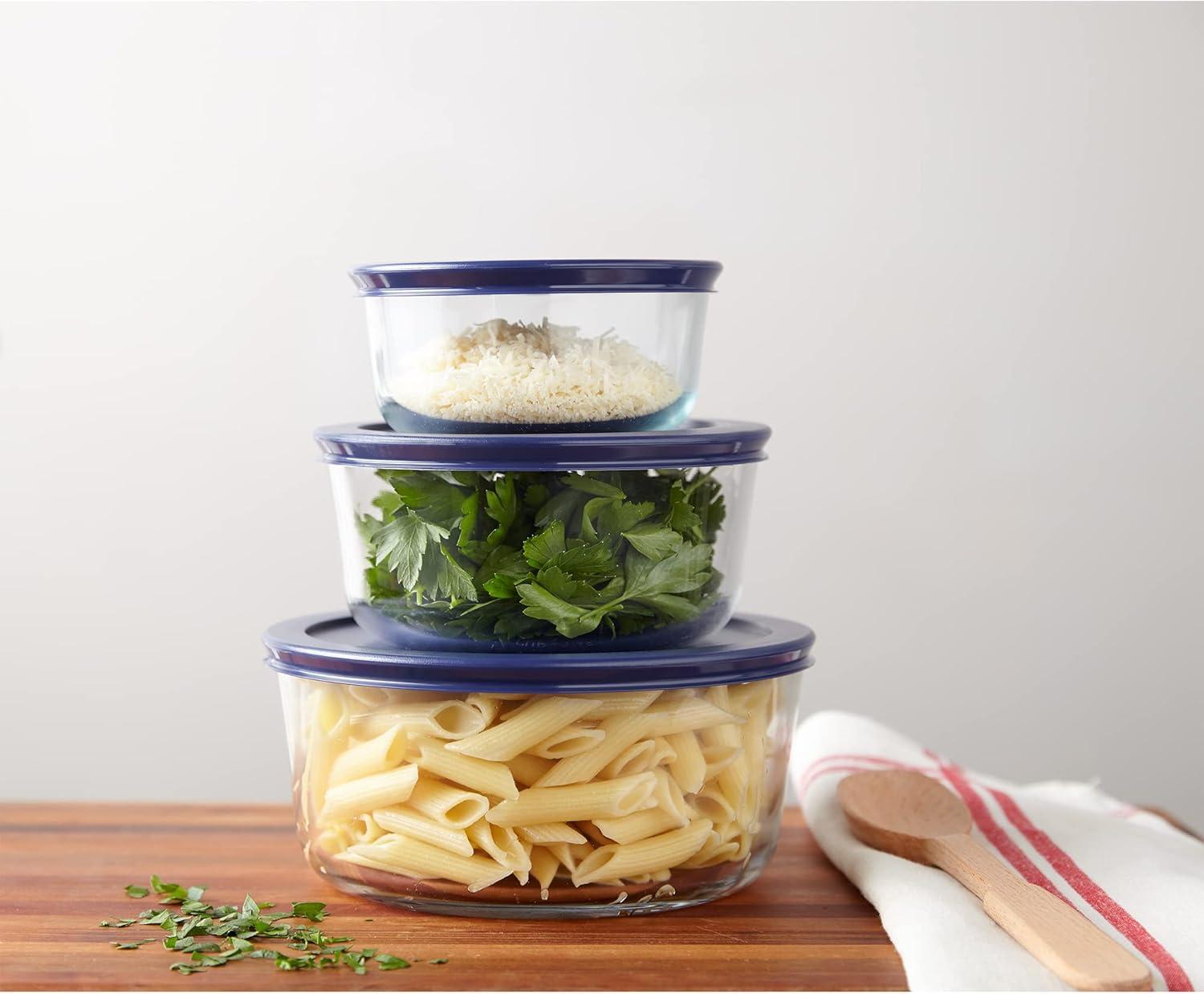 image:imagePyrex Simply Store 3Pack Glass Food Storage Containers Set 2 4 amp 7 Cup Meal Prep Containers With Plastic BPAFree Lids Dishwasher amp Microwave Safe