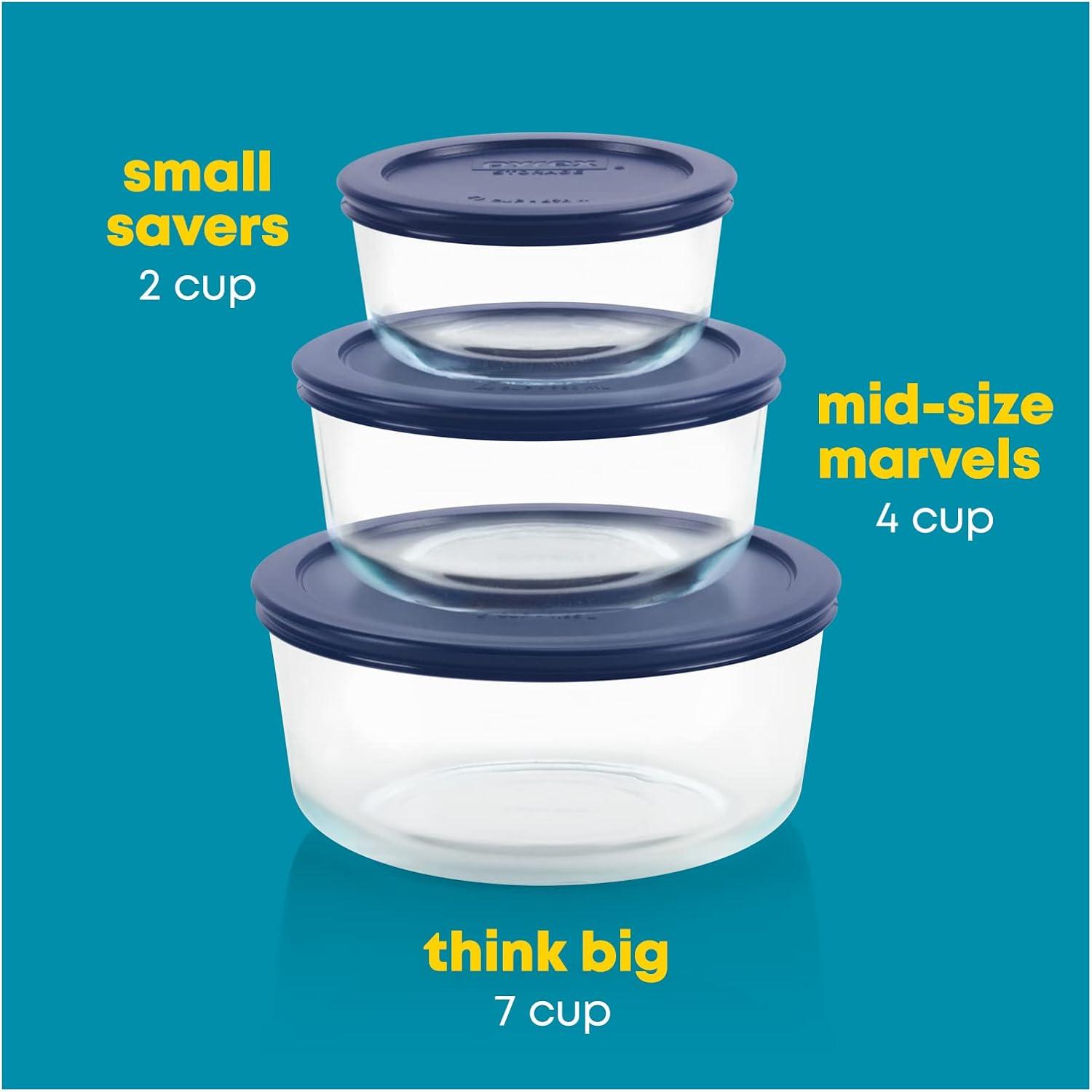 image:imagePyrex Simply Store 3Pack Glass Food Storage Containers Set 2 4 amp 7 Cup Meal Prep Containers With Plastic BPAFree Lids Dishwasher amp Microwave Safe