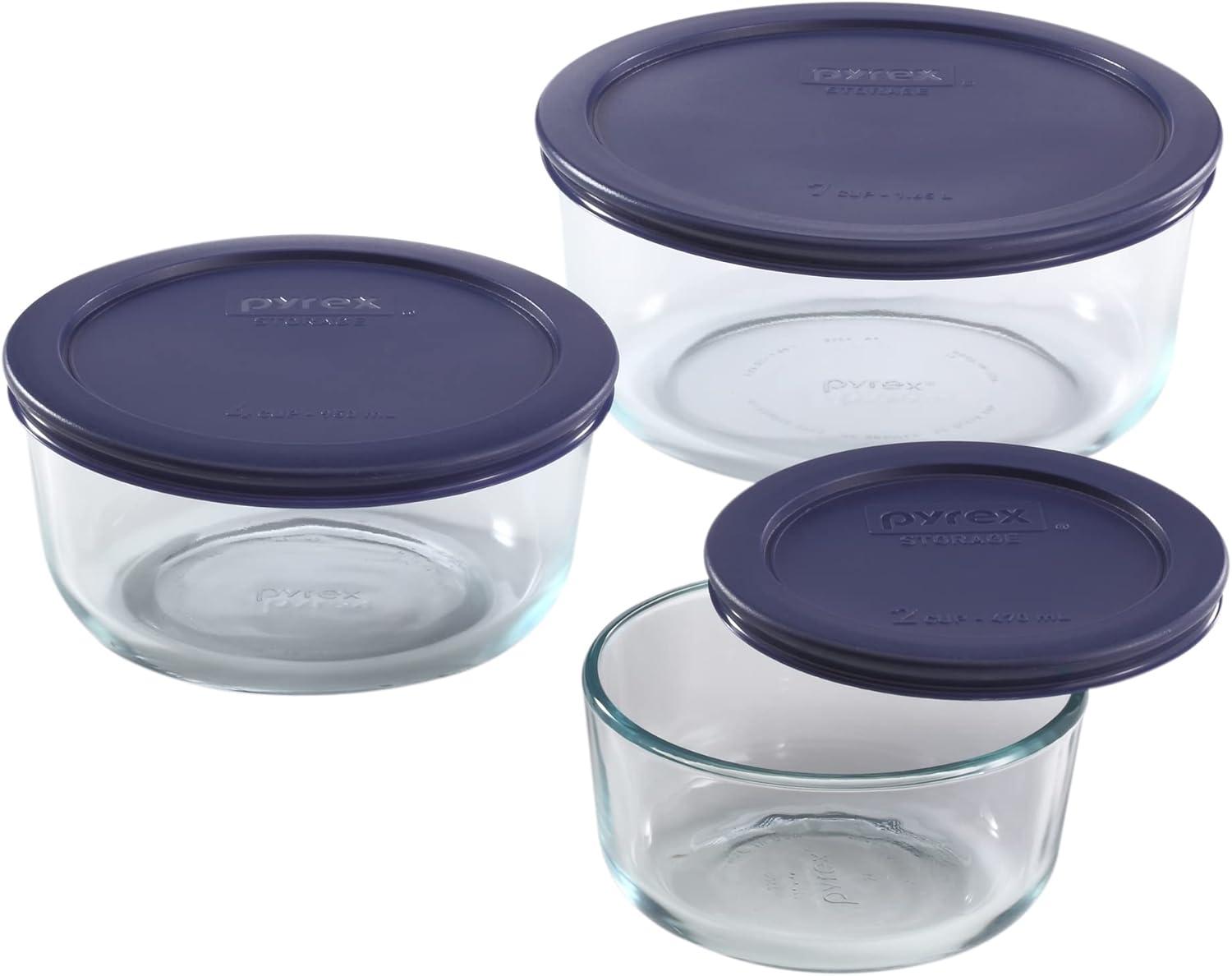 image:imagePyrex Simply Store 3Pack Glass Food Storage Containers Set 2 4 amp 7 Cup Meal Prep Containers With Plastic BPAFree Lids Dishwasher amp Microwave Safe