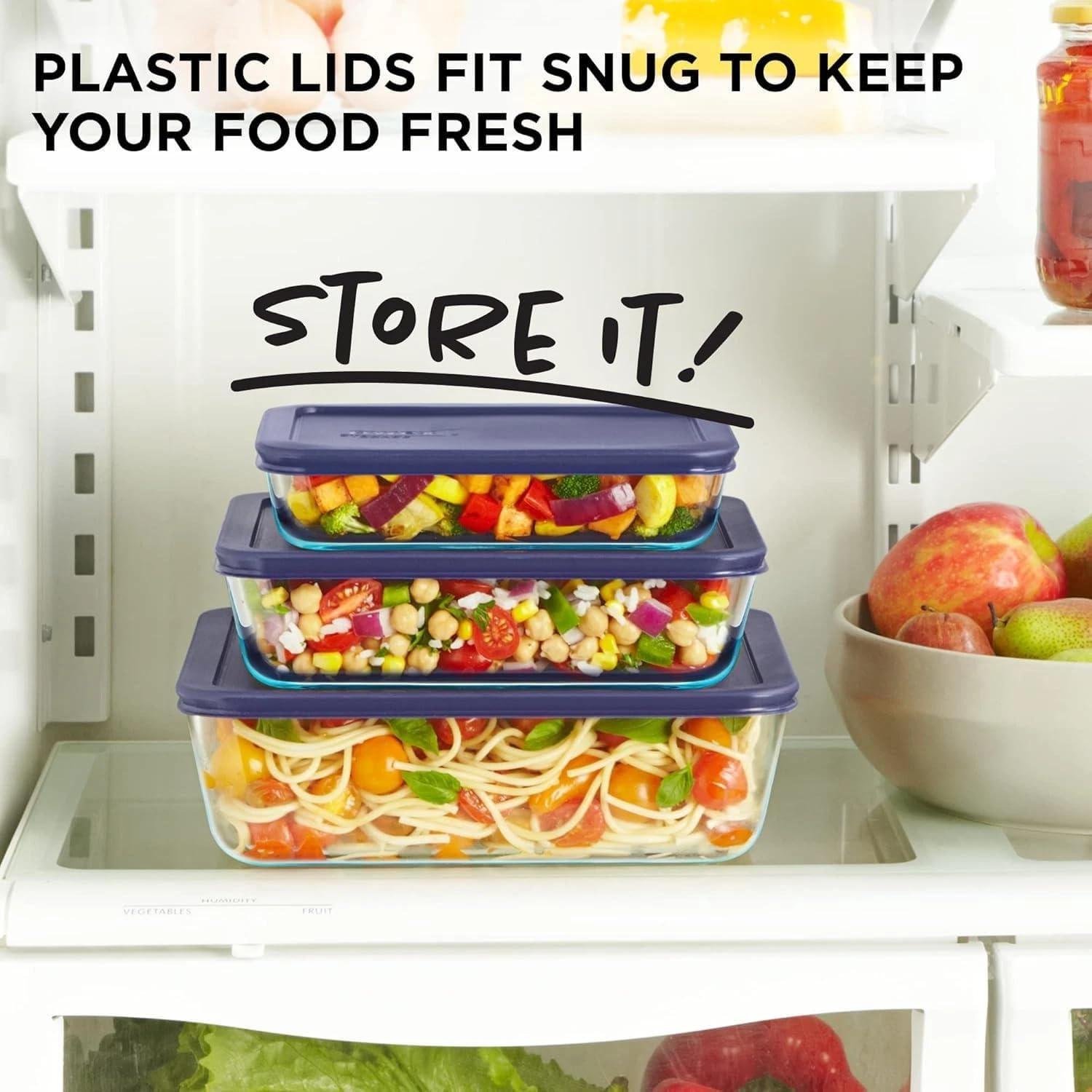 image:imagePyrex Simply Store 3Pack Rectangular Glass Food Storage Containers Set 3 6 amp 11 Cup Meal Prep Containers With Plastic BPAFree Lids Dishwasher amp Microwave Safe3 Pack Large