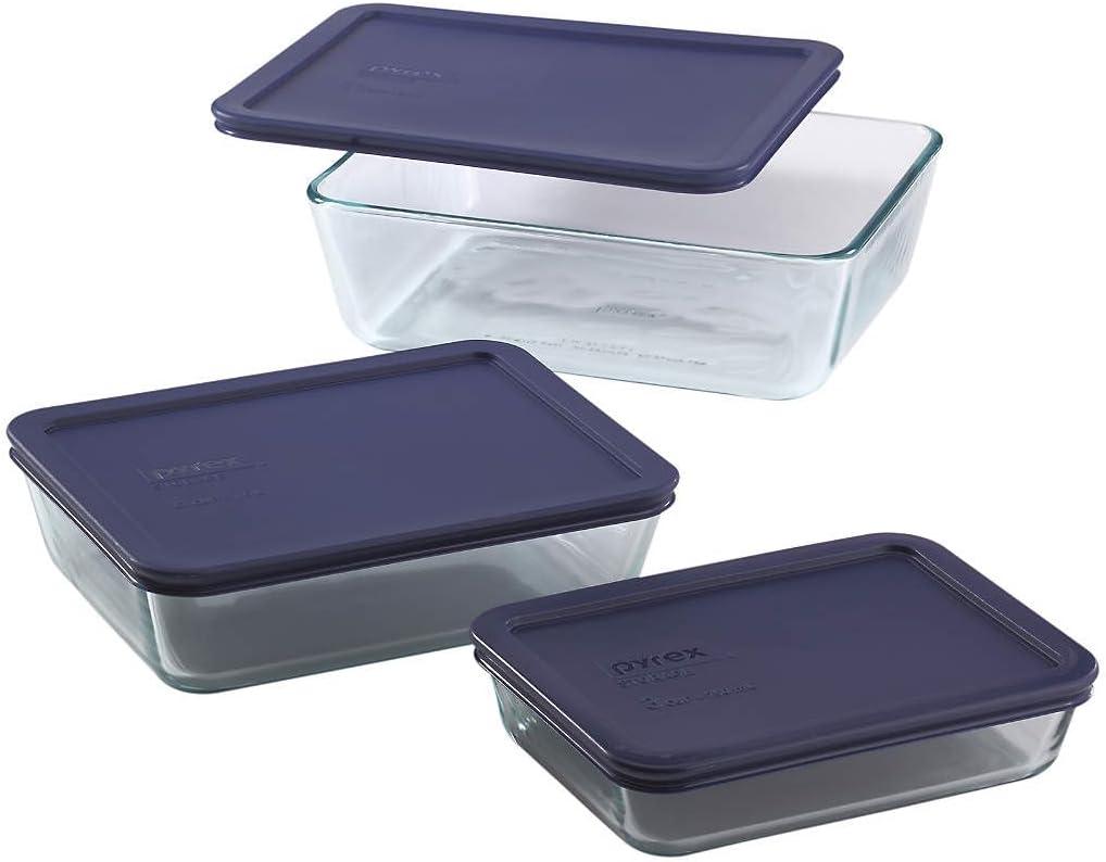 image:imagePyrex Simply Store 3Pack Rectangular Glass Food Storage Containers Set 3 6 amp 11 Cup Meal Prep Containers With Plastic BPAFree Lids Dishwasher amp Microwave Safe3 Pack Large