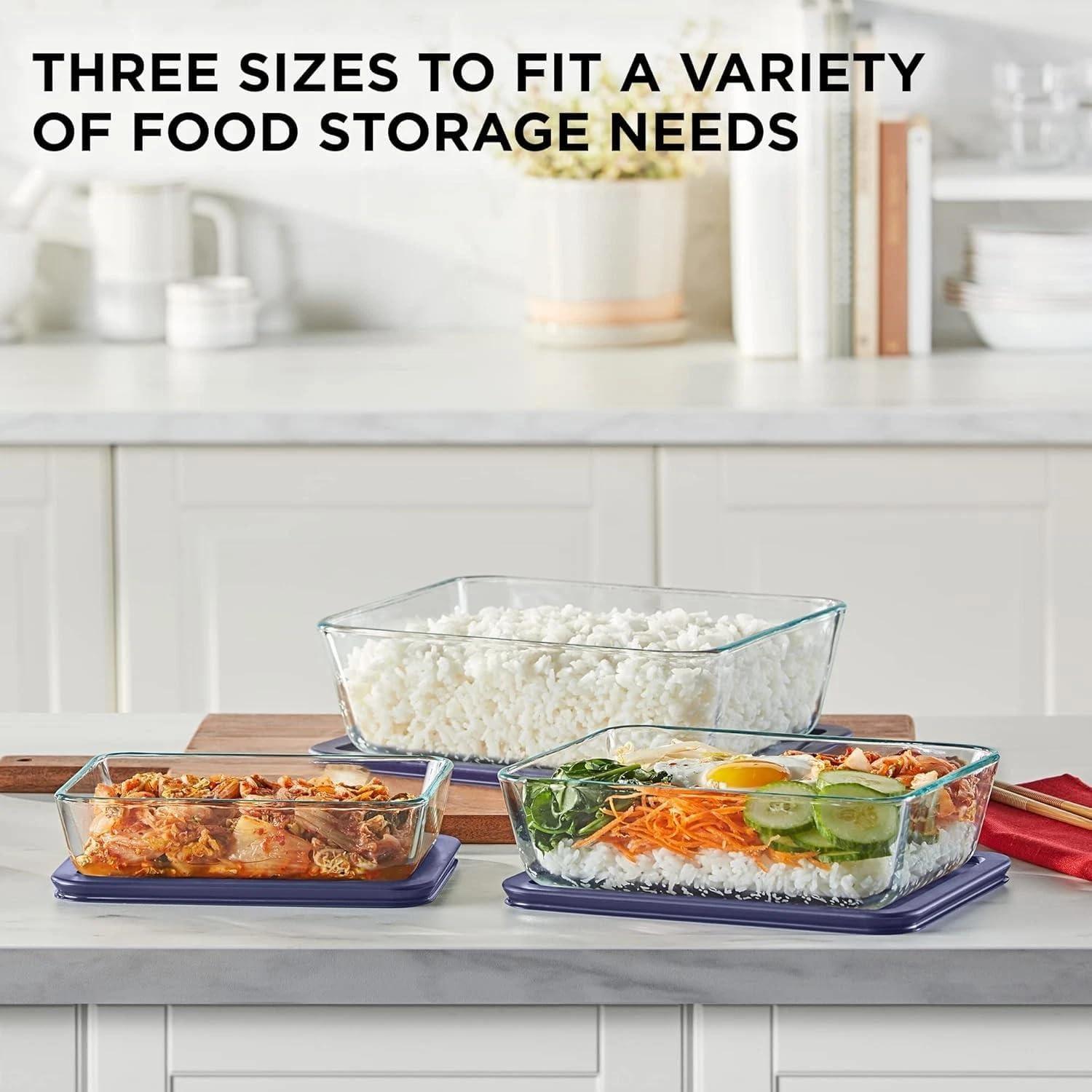 image:imagePyrex Simply Store 3Pack Rectangular Glass Food Storage Containers Set 3 6 amp 11 Cup Meal Prep Containers With Plastic BPAFree Lids Dishwasher amp Microwave Safe3 Pack Large