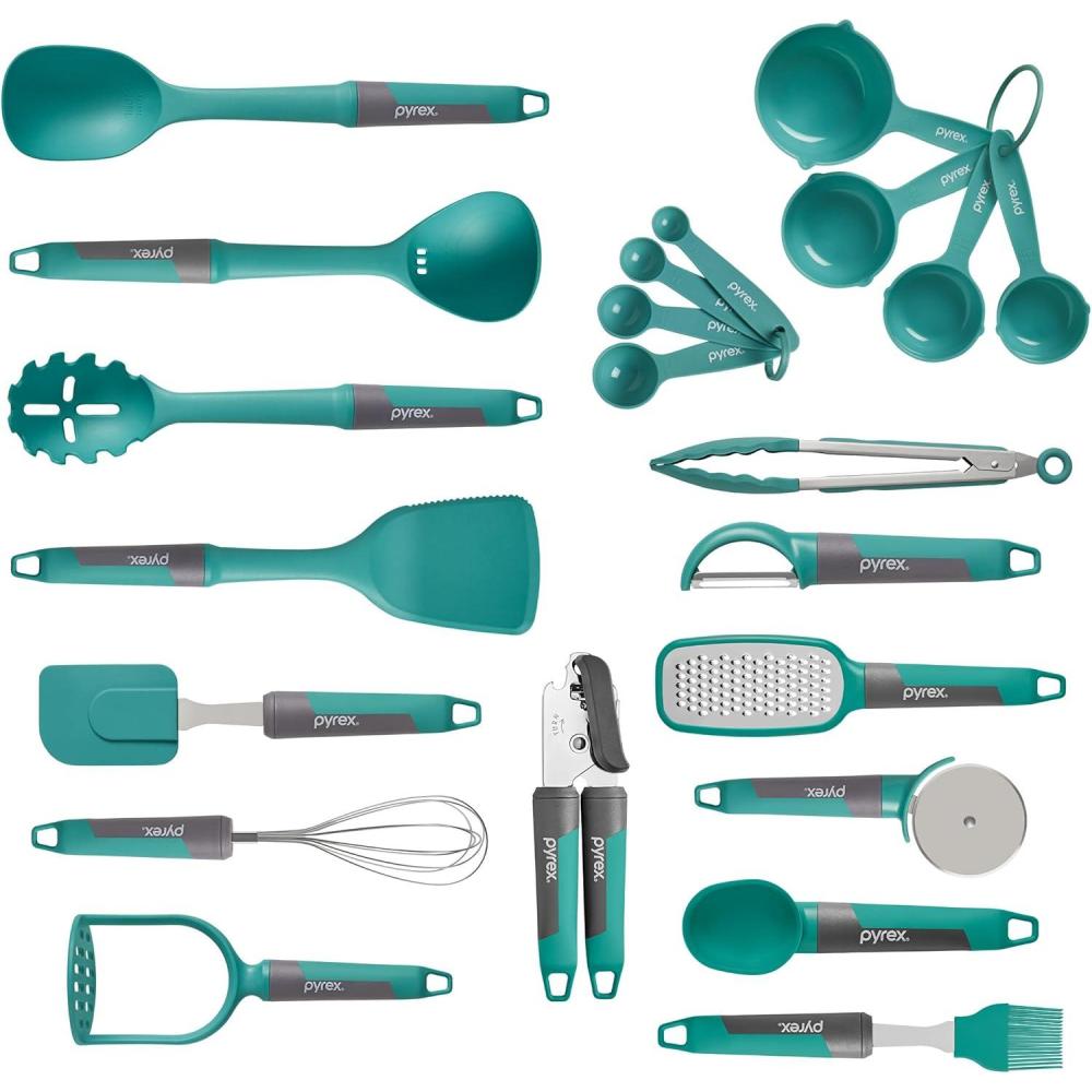 image:imagePyrex 22Piece Silicone Kitchen Cooking Utensils Set NonStick Silicone Cooking Gadgets Spatulas Pizza Wheel Grater Measuring and more